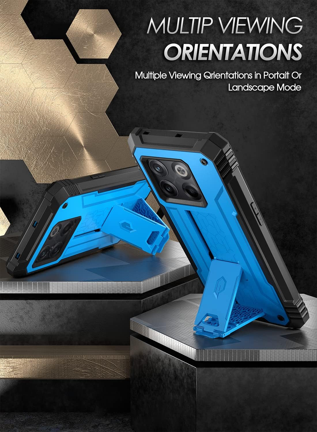 Poetic Revolution Series Designed for Oneplus 10T Case, Full-Body Rugged Dual-Layer Shockproof Protective Cover with Kickstand and Built-In-Screen Protector, Sky Blue  Poetic   