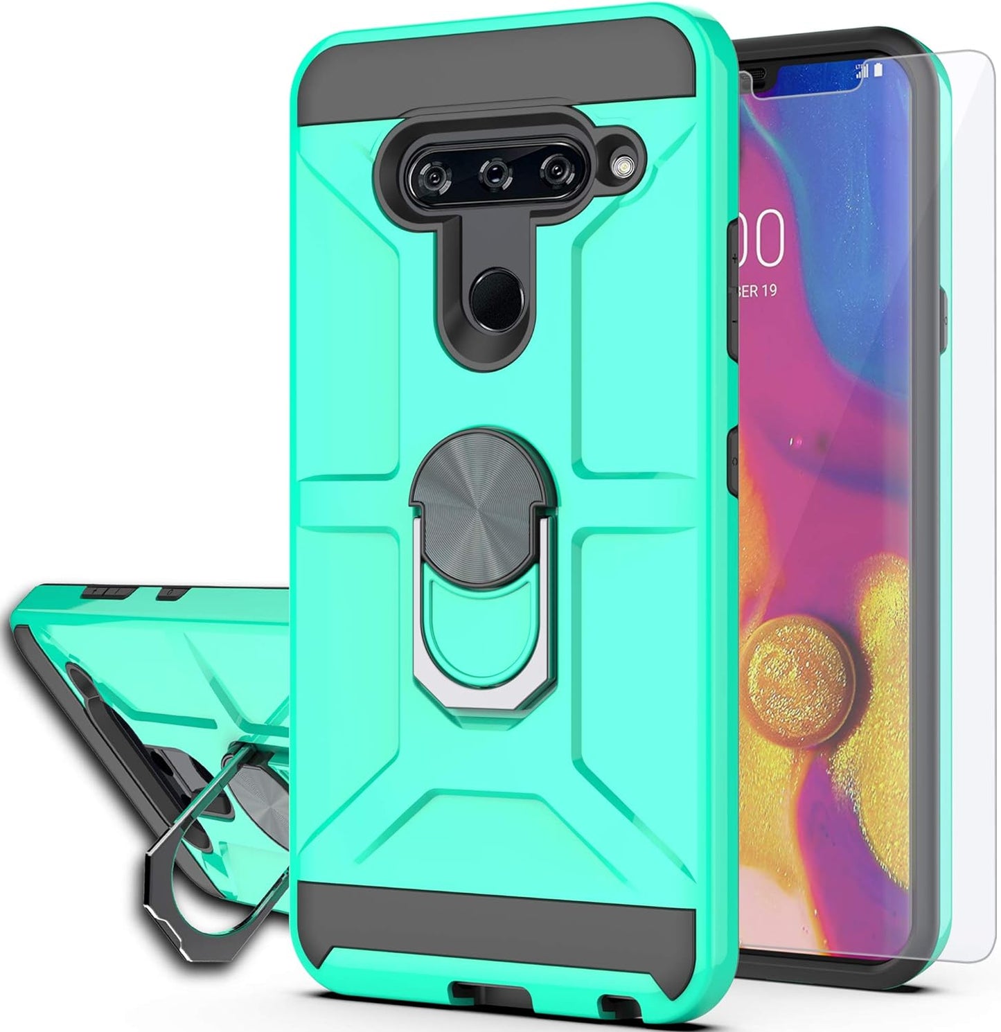 Ymhxcy Phone Case Compatible with LG V40/V40 Thinq Case with HD Screen Protector,360 Degree Rotating Ring Kickstand Holder Dual Layers of Shockproof Phone Case for LG V40-ZS Mint  YmhxcY   