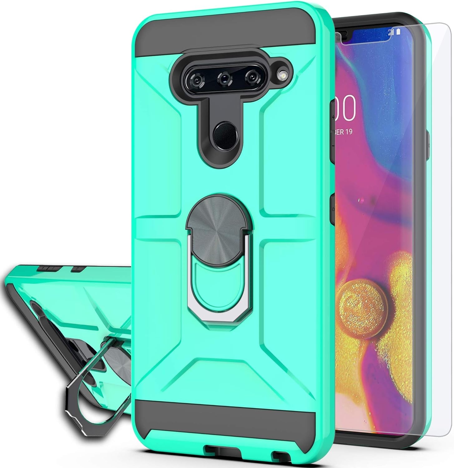 Ymhxcy Phone Case Compatible with LG V40/V40 Thinq Case with HD Screen Protector,360 Degree Rotating Ring Kickstand Holder Dual Layers of Shockproof Phone Case for LG V40-ZS Mint  YmhxcY   
