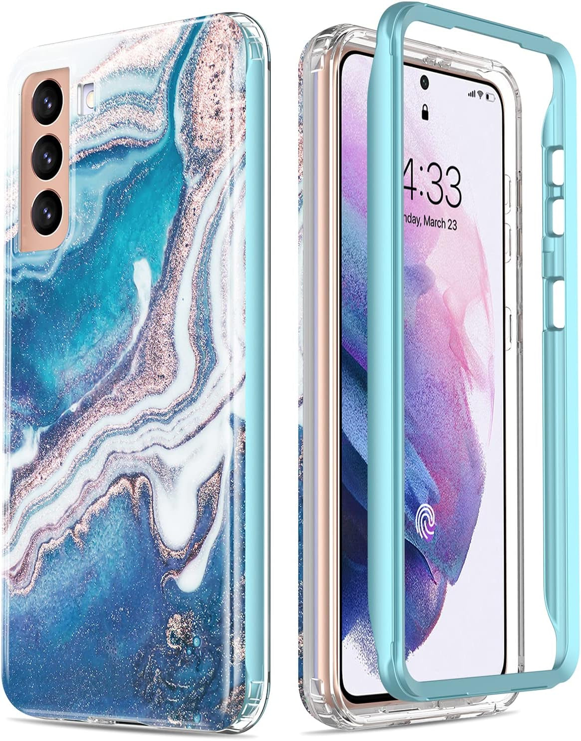 Esdot for Samsung Galaxy S21 Case,Military Grade Passing 21Ft Drop Test,Rugged Cover with Fashionable Designs for Women Girls,Shockproof Protective Phone Case for Galaxy S21 6.2" Flower Garden  Esdot Opal Marble Blue  