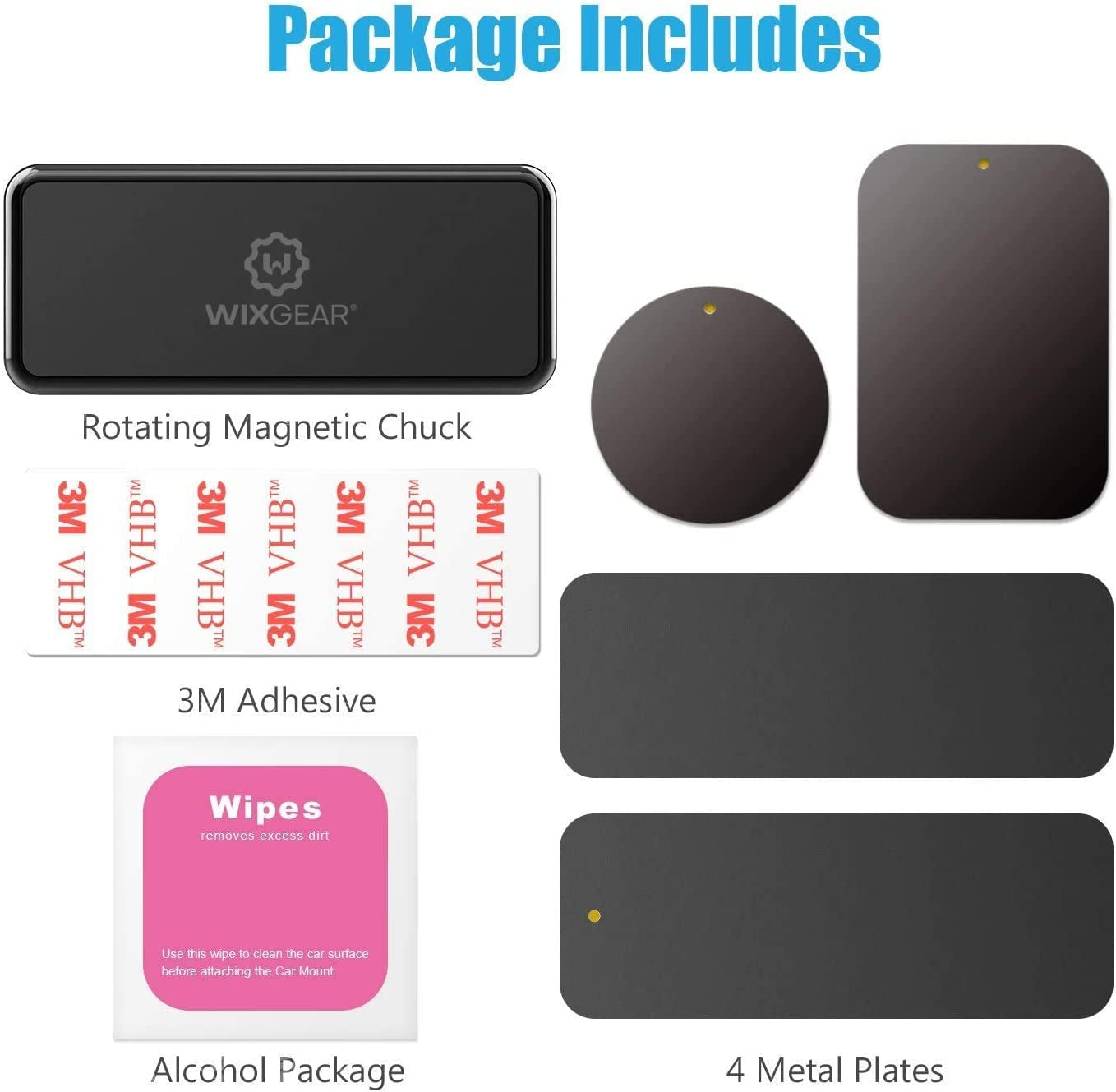 Wixgear Magnetic Phone Car Mount, Universal Stick on Rectangle Flat Dashboard Magnetic Car Mount Holder, for Cell Phones and Mini Tablets -Extra Strong with 10 Magnets!  WizGear   