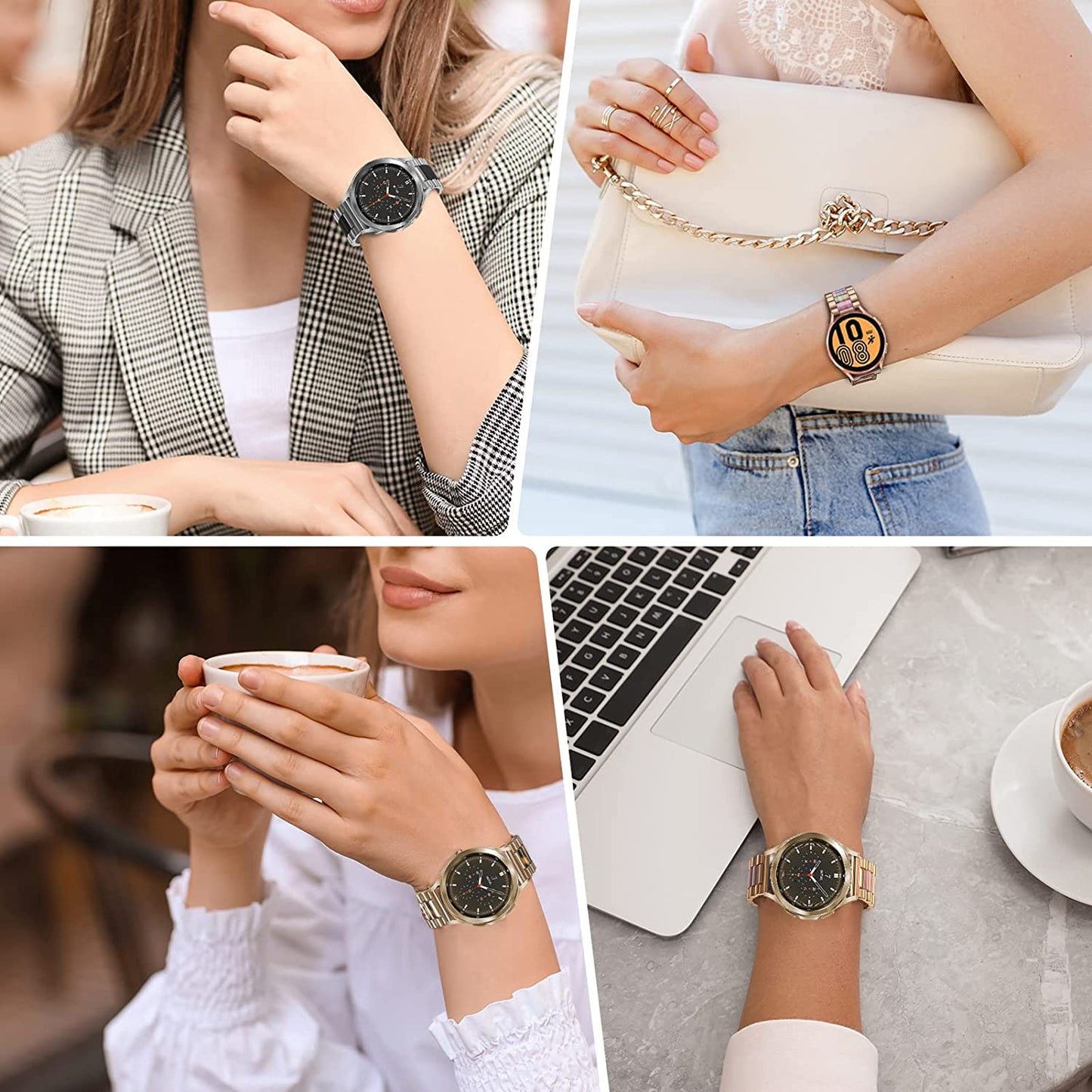 Oribox 20Mm Watch Bands Compatible for Watch Bands, Samsung Galaxy Watch Resin Pink Metal Wristband  ORIbox   