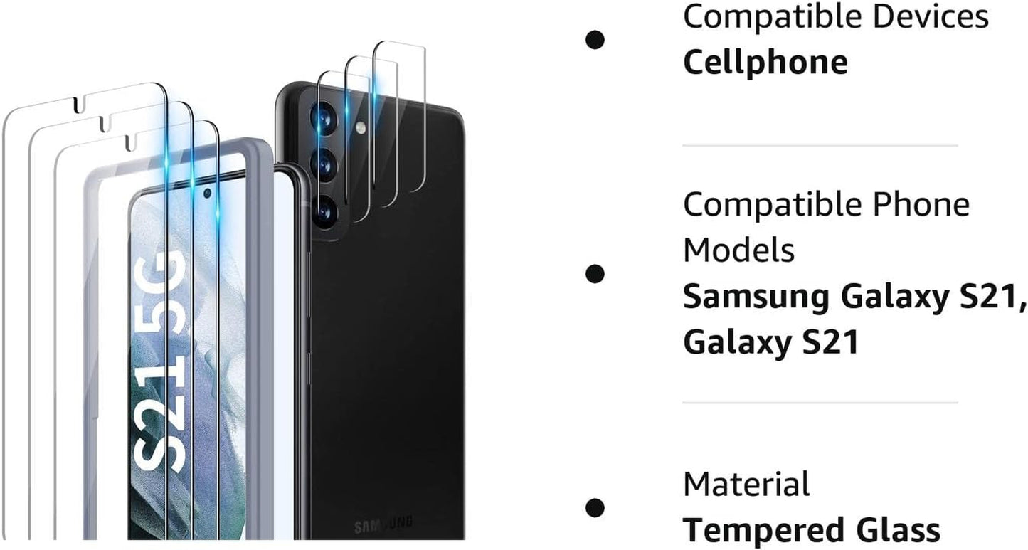 TOCOL [6 Pack Compatible with Samsung Galaxy S21 5G 6.2 Inch - 3 Pack Tempered Glass Screen Protector and 3 Pack Camera Lens Protector with [Installation Frame] HD Clear Bubble Free Case Friendly  TOCOL   