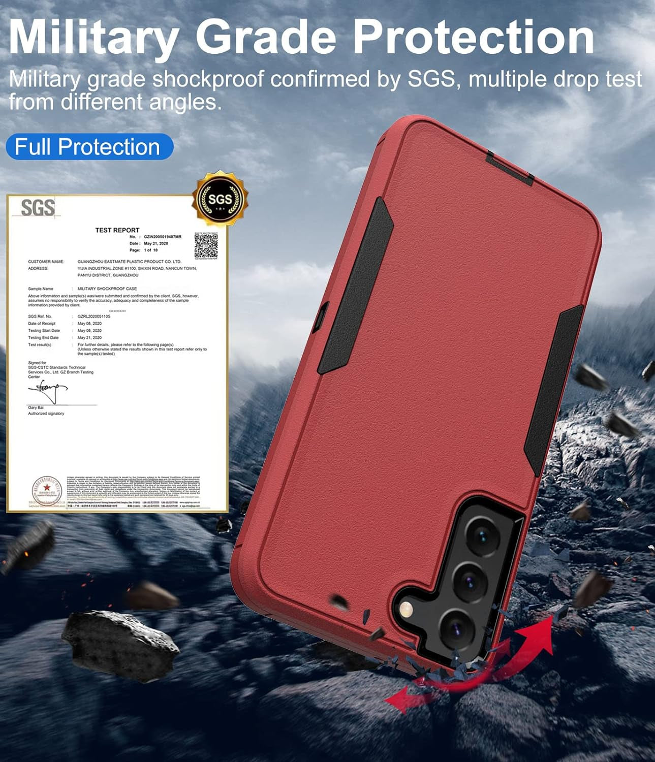 Dahkoiz for Samsung Galaxy S22 Case, Dust-Proof Port Cover, Full Body Durable Silicone Rubber Phone Case for Samsung Galaxy S22 5G, Black/Red  UNISMART INC   