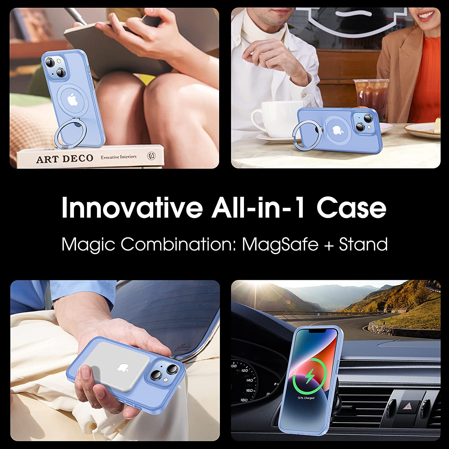 CASEKOO for Iphone 13 Case/Iphone 14 Case with Magnetic Invisible Stand [Military Drop Protection] [Compatible with Magsafe] Shockproof Slim Translucent Matte Phone Cases for Men Women 6.1 Inch, Blue  CASEKOO   