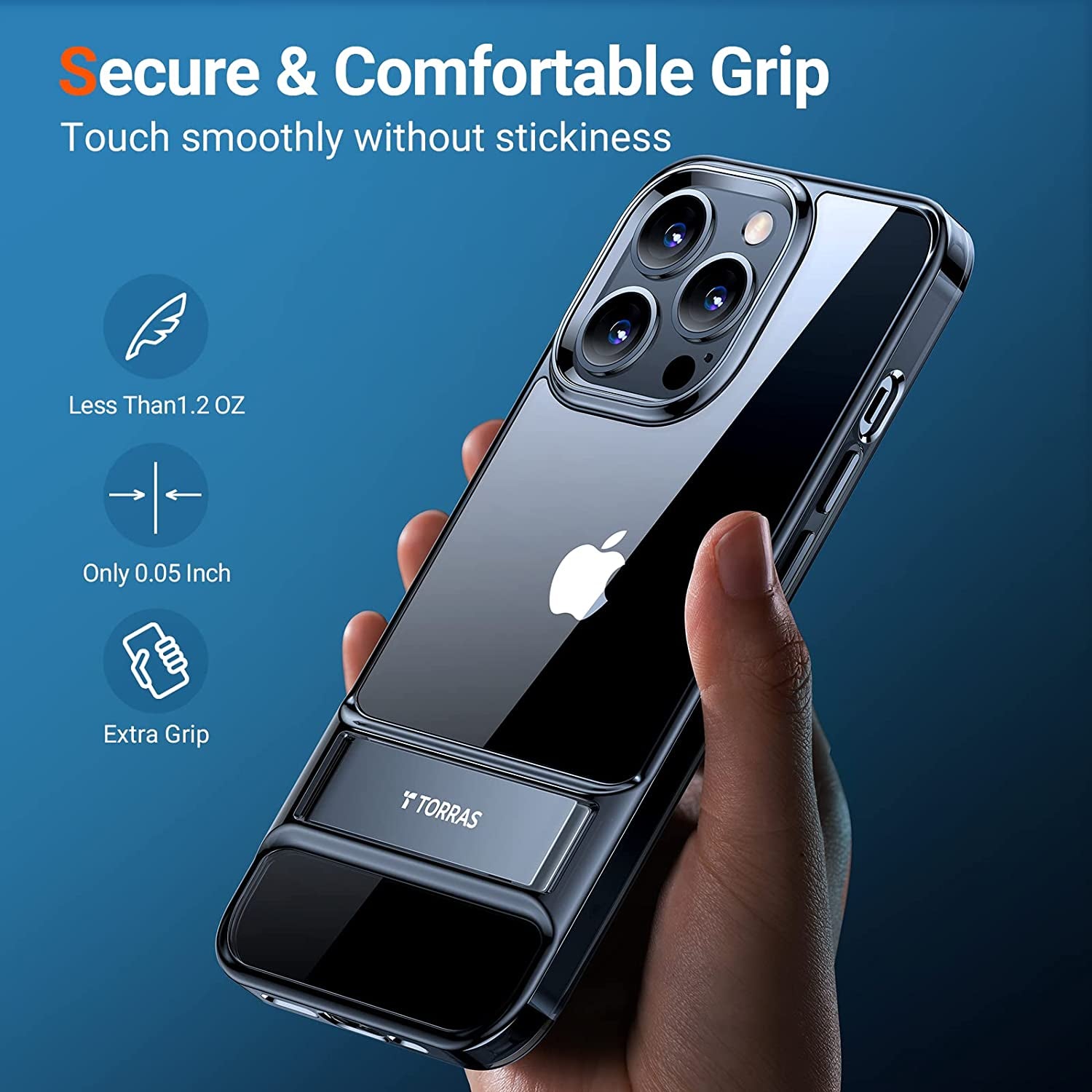 TORRAS Moonclimber for Iphone 13 Pro Max Case, [3 Stand Ways][Non-Yellowing & Military Grade Shockproof] Protective Slim Hard Clear Phone Case with Stand 6.7'' 2021, Black  TORRAS   