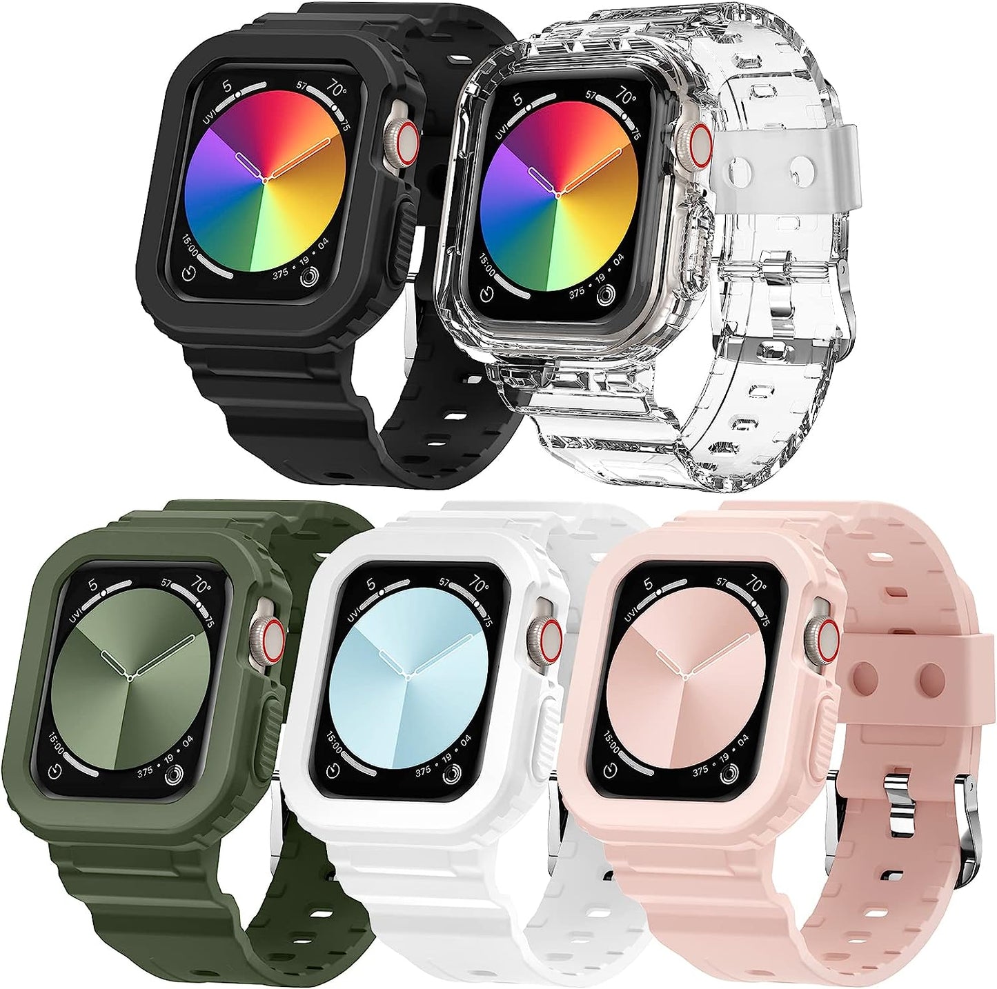 DABAOZA Compatible for Clear Apple Watch Band 45Mm 44Mm 42Mm 41Mm 40Mm 38Mm Ultra, Men Women Watch Band with Case Sport Jelly Transparent Strap for Iwatch Series 8 7 6 5 4 3 2 1 SE  DABAOZA Clear+Matteblack+Mattegreen+Mattewhite+Mattepink 38mm/40mm/41mm 