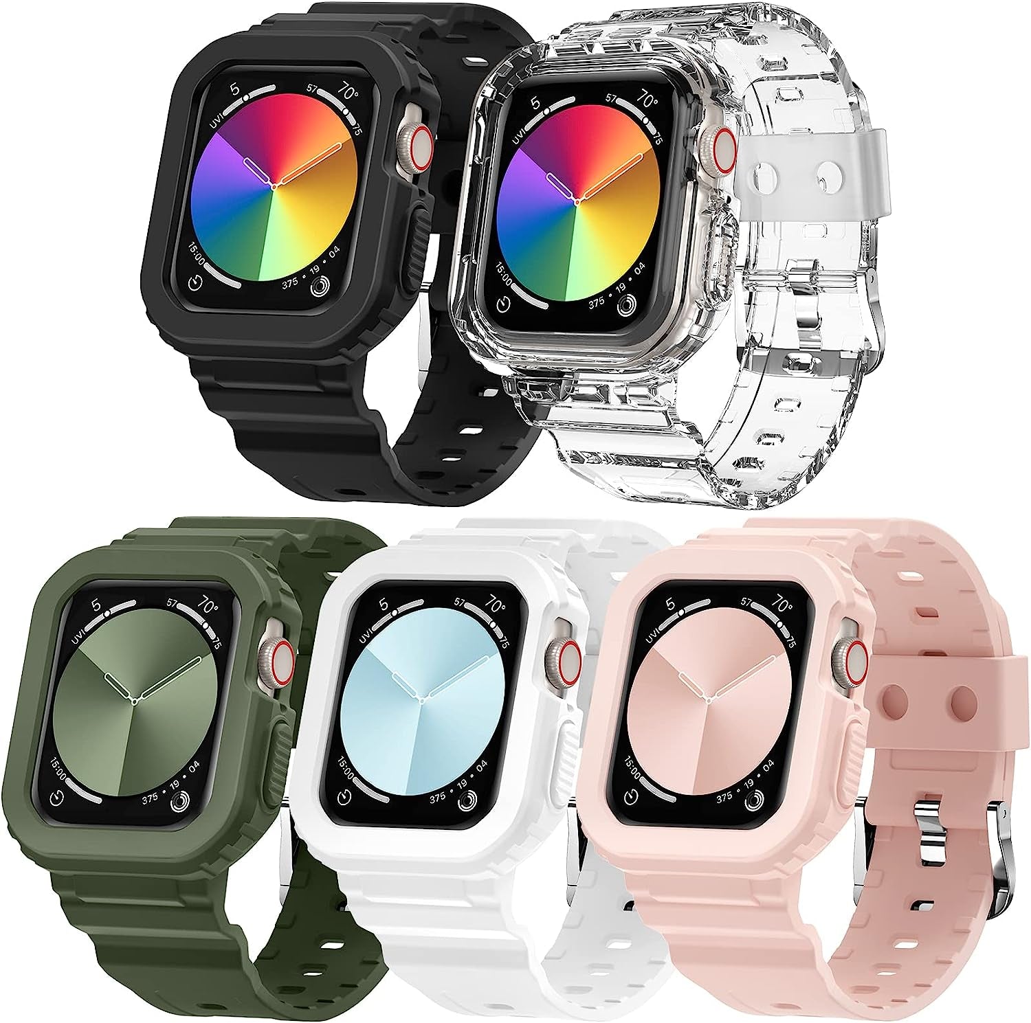 DABAOZA Compatible for Clear Apple Watch Band 45Mm 44Mm 42Mm 41Mm 40Mm 38Mm Ultra, Men Women Watch Band with Case Sport Jelly Transparent Strap for Iwatch Series 8 7 6 5 4 3 2 1 SE  DABAOZA Clear+Matteblack+Mattegreen+Mattewhite+Mattepink 38mm/40mm/41mm 