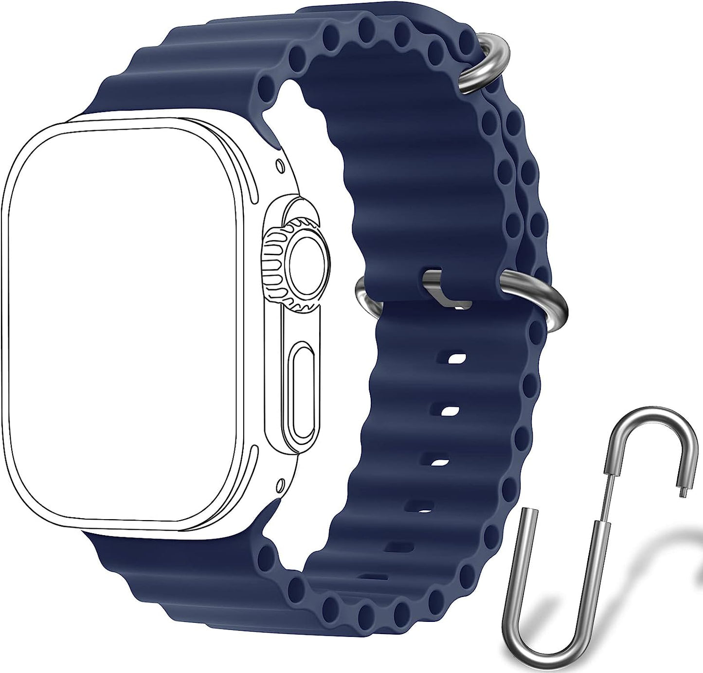 Ocean Sport Band Compatible with Apple Watch Bands 42Mm 44Mm 45Mm 49Mm, Soft Silicone Wristbands Replacement Strap for Iwatch Ultra Series 8 7 6 5 4 3 2 1 SE for Women Men Midnight 42 44 45 49Mm  Rain gold Midnight Blue 42mm/44mm/45mm/49mm 