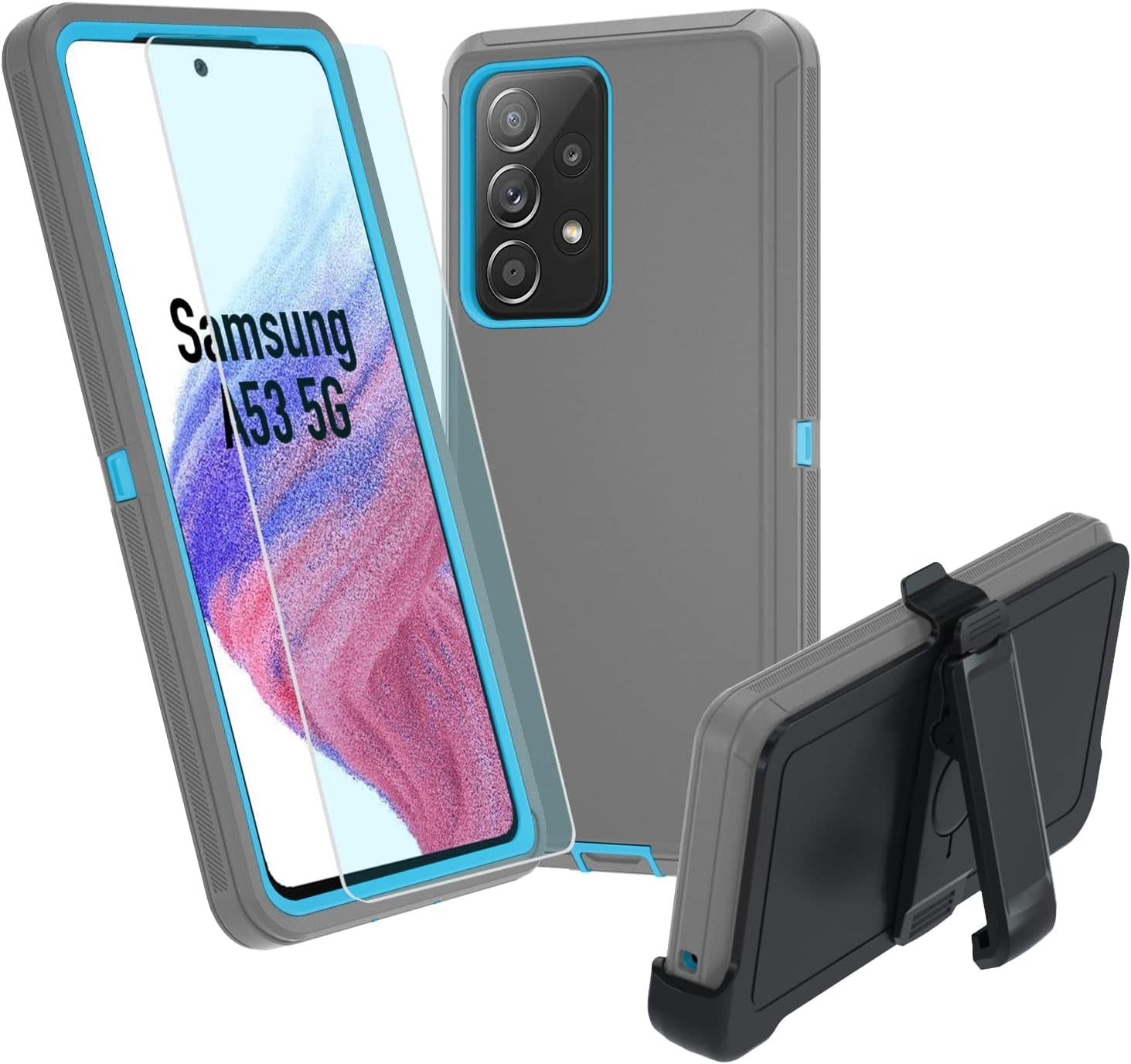 Case for Galaxy A53 5G,Samsung A53 Heavy Duty Case[ with Clip][Shockproof] [Dropproof] [Dust-Proof], Case for Samsung Galaxy A53(Gray/Skyblue)  muitq   