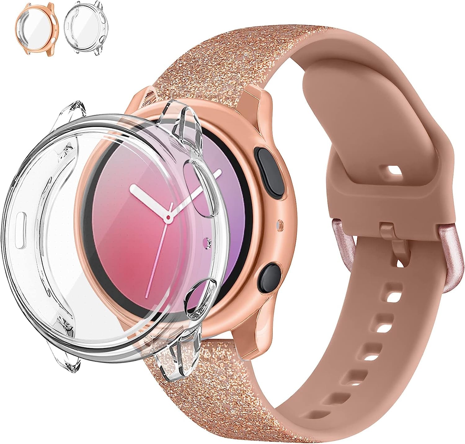 Mugust Screen Protector Cases with Band Compatible for Samsung Galaxy Watch Active 2 40Mm & 44Mm, TPU Protective Case Band Silicone Sport Wristband Strap for Men Women  Mugust   