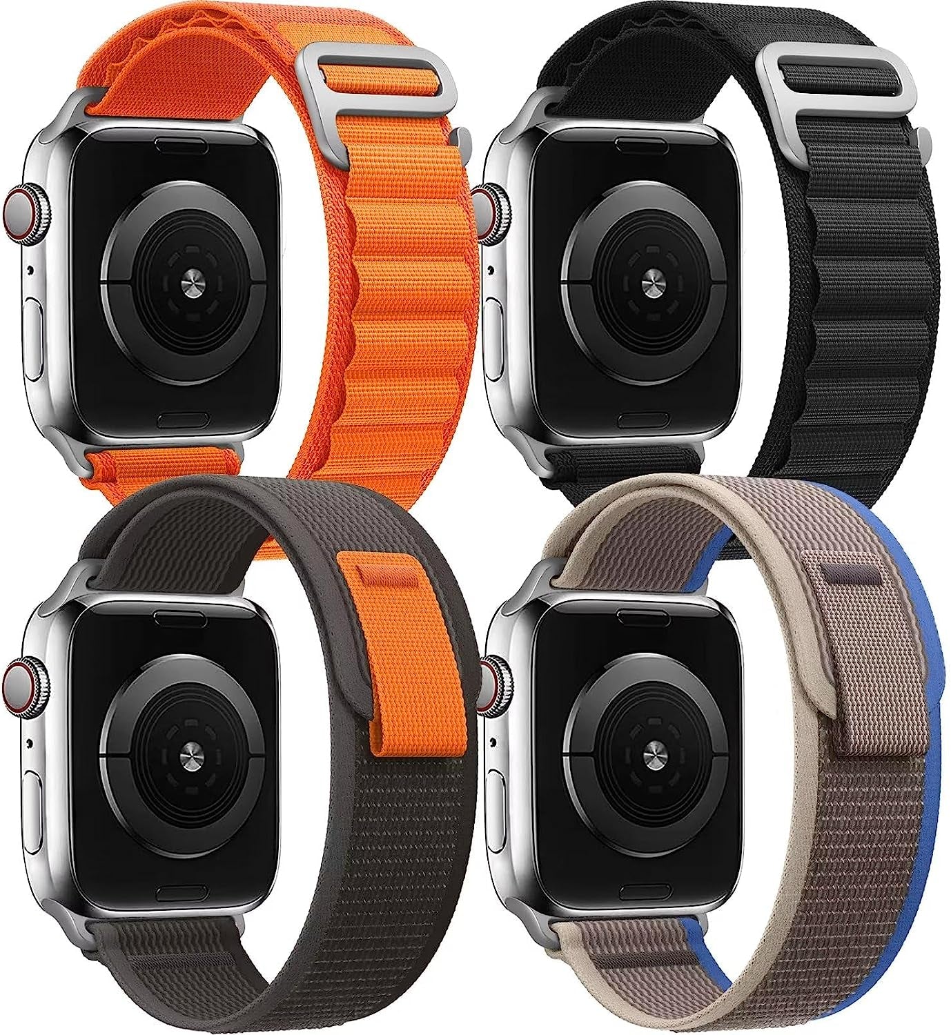 4 Pack Alpine Trail Loop Compatible with Apple Watch Band 38Mm 40Mm 41Mm 42Mm 44Mm 45Mm 49Mm Replacement Women Mens, Nylon Solo Sport Braided G-Hook Slides Strap for Iwatch Ultra Series SE 8/7/6/5/4/3  Rqhhzvt 4Pack-Alpine Black+Alpine Orange+Trail Black+Trail Blue 42mm/44mm/45mm/49mm 