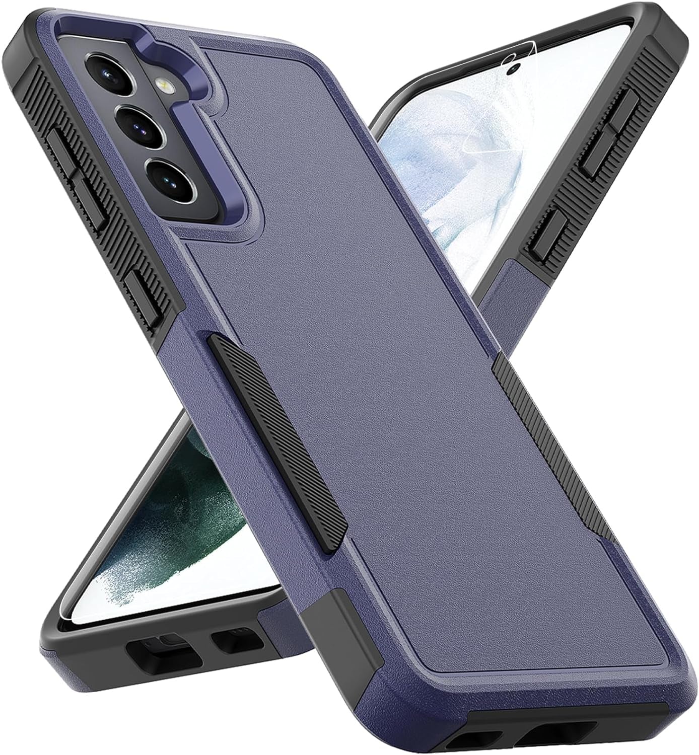 For Samsung Galaxy S21 Case: Dual Layer Protective Heavy Duty Cell Phone Cover Shockproof Rugged with Screen Protector - Military Protection Bumper Tough - Samsung Galaxy S21 5G 2021, 6.2 Inch, Black  Jinxian Co., Ltd. Navy Blue (Pc) + Black (Tpu)  