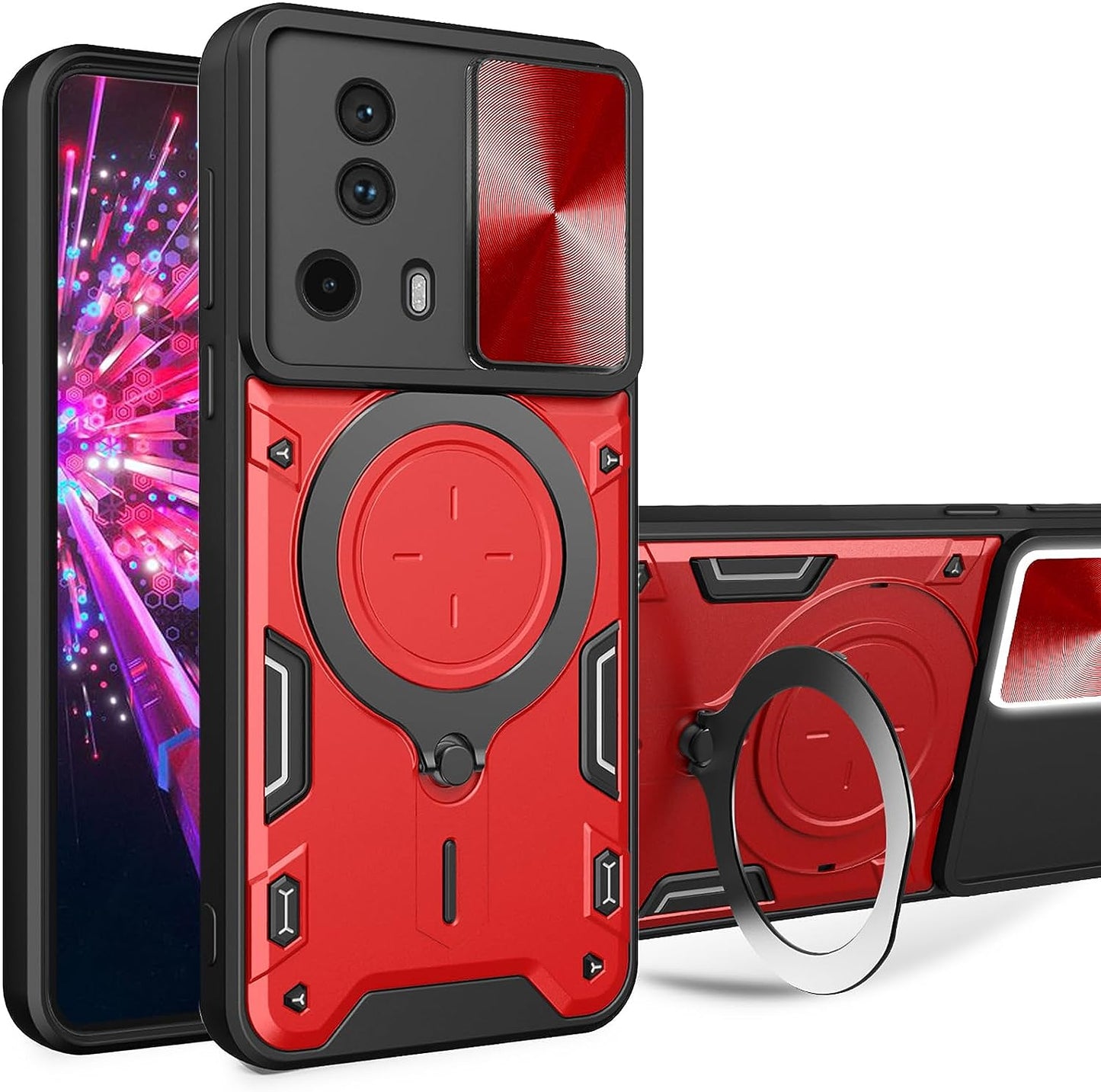 Ysnzaq Case for Xiaomi 13 Lite/Civi 2 with Ring Magnetic Kickstand, [Military Grade Drop Protection] with [Sliding Camera Cover] for Xiaomi 13 Lite/Civi 2 6.55" CQ Purple  Ysnzaq Red  