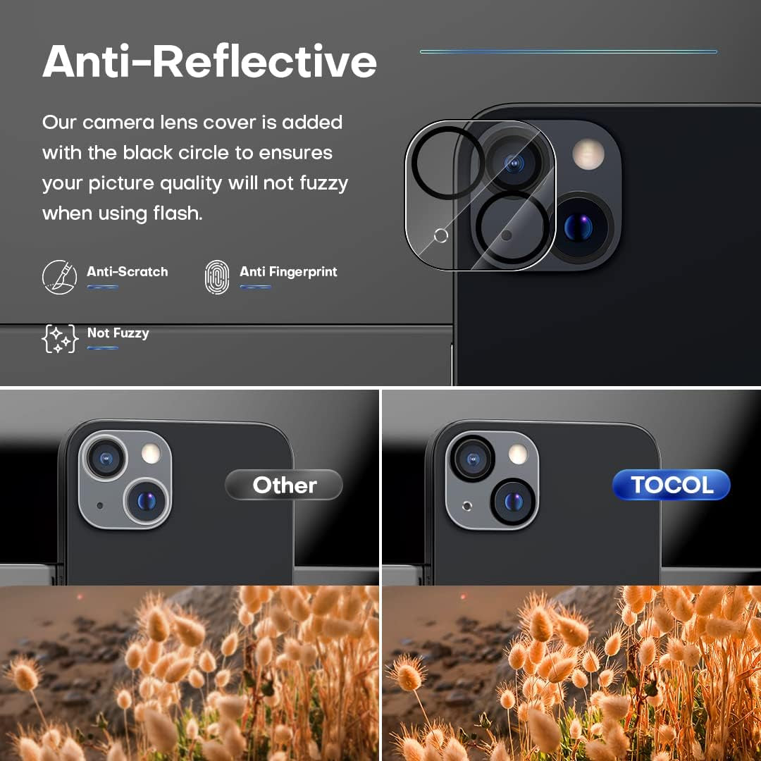 TOCOL [2+2 Pack Compatible for Iphone 13 Mini 5.4'' - 2 Pack Privacy Tempered Glass Screen Protector & 2 Pack Camera Lens Protector, Bubble Free, Case Friendly, Installation Frame, [Anti-Spy]  TOCOL   