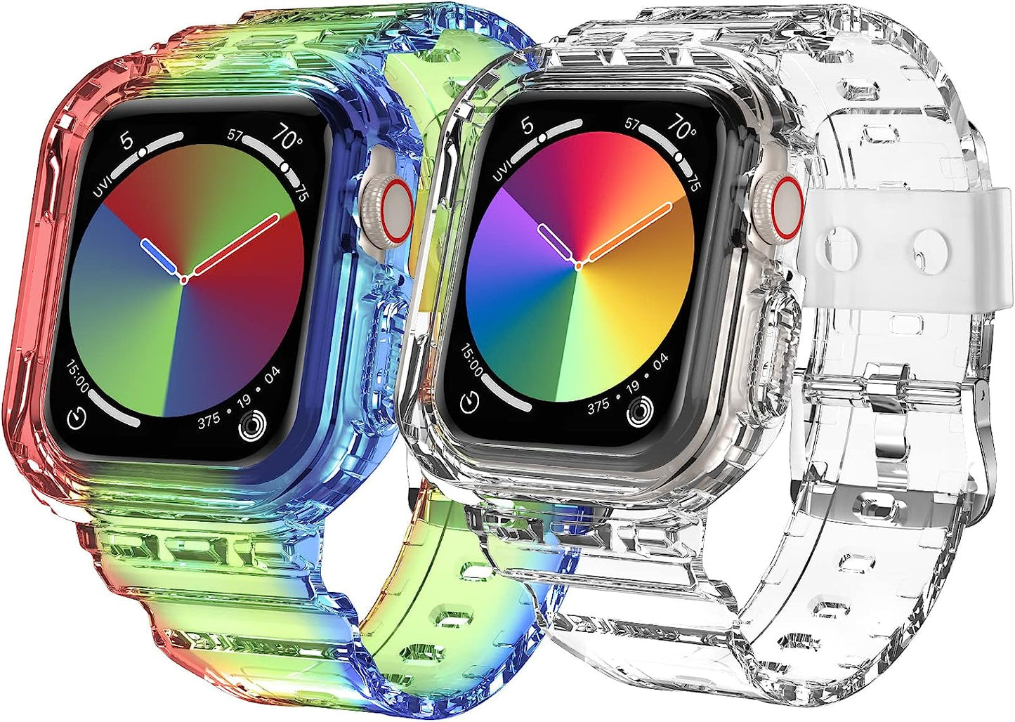 DABAOZA Compatible for Clear Apple Watch Band 45Mm 44Mm 42Mm 41Mm 40Mm 38Mm Ultra, Men Women Watch Band with Case Sport Jelly Transparent Strap for Iwatch Series 8 7 6 5 4 3 2 1 SE  DABAOZA Rainbow+Clear 38mm/40mm/41mm 