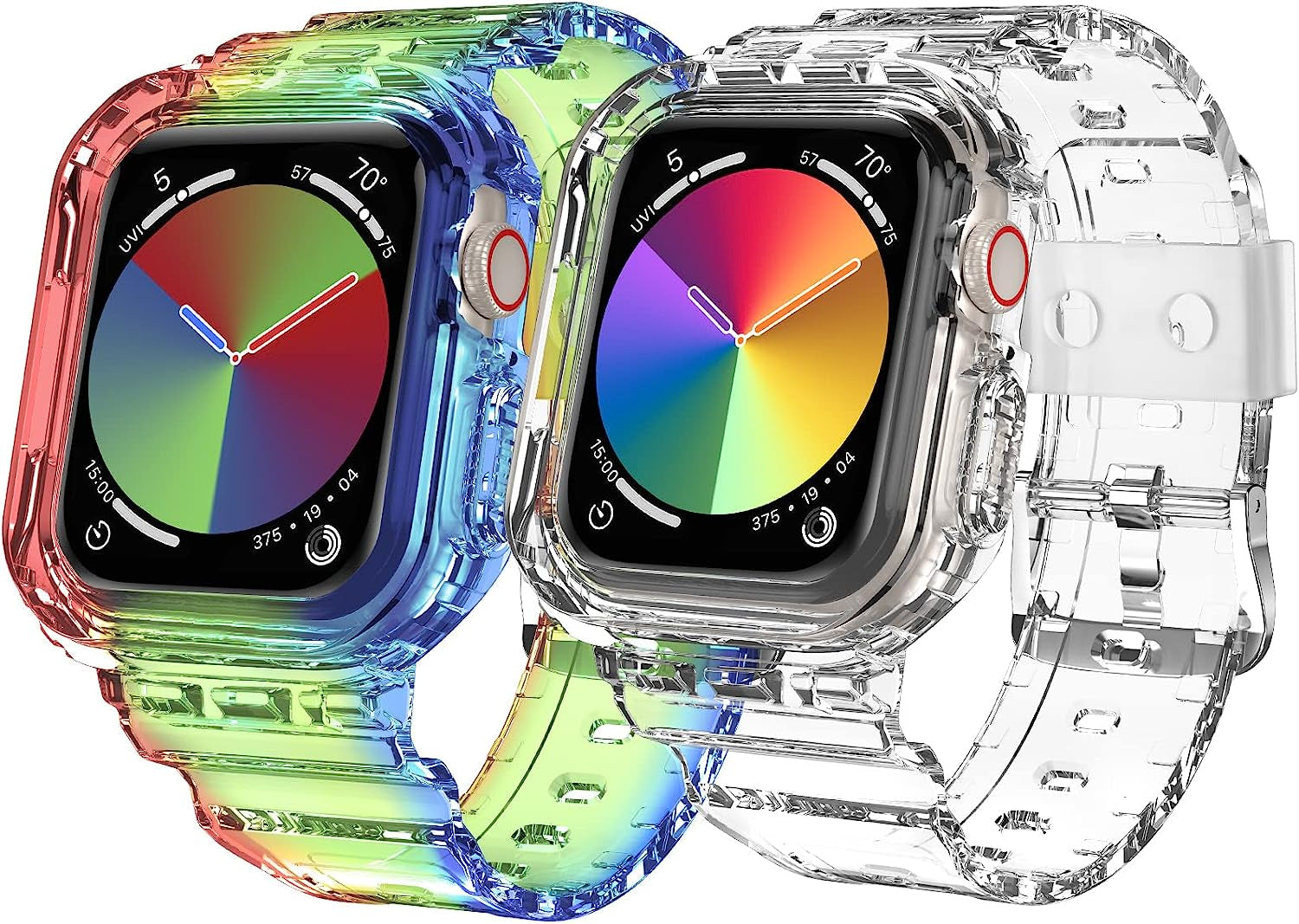 DABAOZA Compatible for Clear Apple Watch Band 45Mm 44Mm 42Mm 41Mm 40Mm 38Mm Ultra, Men Women Watch Band with Case Sport Jelly Transparent Strap for Iwatch Series 8 7 6 5 4 3 2 1 SE  DABAOZA Rainbow+Clear 38mm/40mm/41mm 