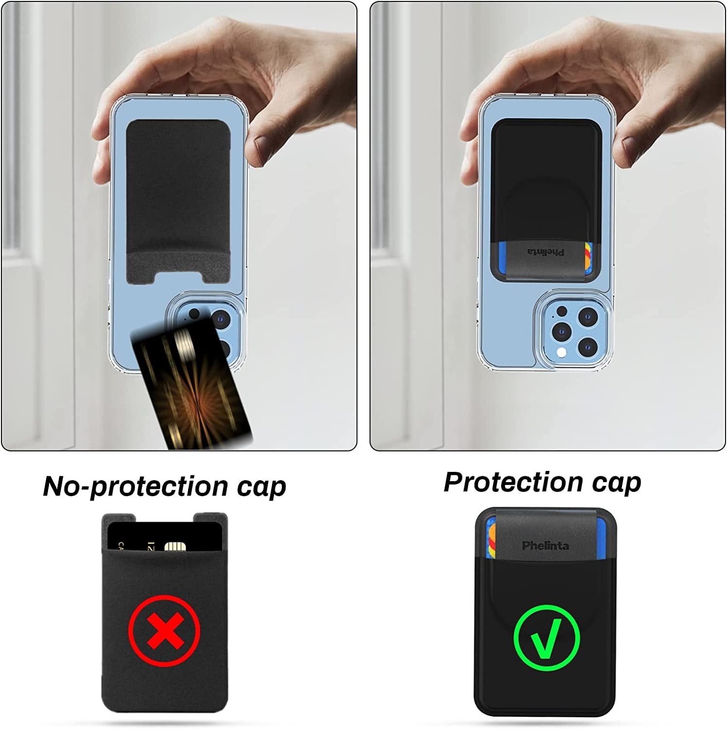 Magnetic Wallet for Iphone 14 13 12 Series, for Mag-Safe Wallet Card Holder Compatible with Iphone 14 Pro Max/14 Plus/14/13 Pro Max/13/12 Pro Max/12, Stretchy Fabric Magnetic Card Holder with Flap  Phelinta   