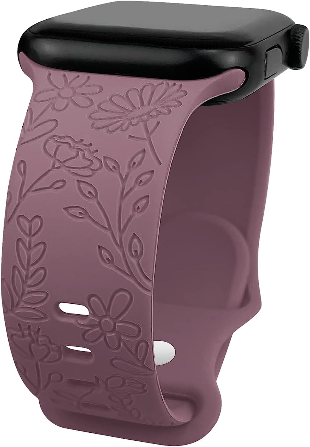 Lyfatz Flower Engraved Bands Compatible with Apple Watch Band 38Mm 40Mm 41Mm 42Mm 44Mm 45Mm 49Mm Women,Floral Laser Soft Silicone Waterproof Sport Band Replacement Wristbands for Iwatch Series 8 7 6 5 4 3 2 1 SE Ultra  Lyfatz Smoke Violet 38/40/41mmM/L 