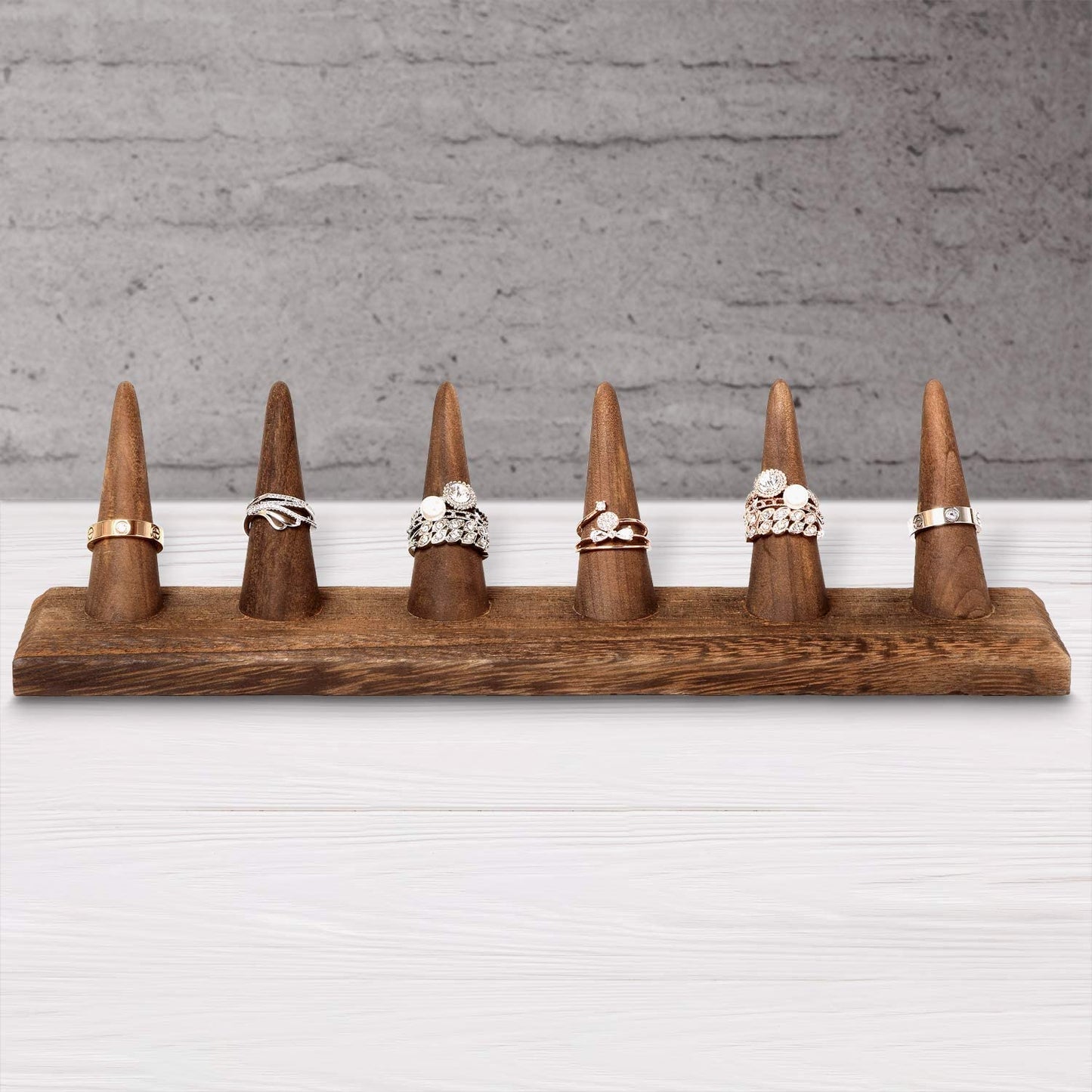 Mooca 2 Pcs Set Finger Ring Stand Jewelry Display Holder Showcase Display Stands 11" X 2 1/4" X 2 3/4", Brown  MOOCA   