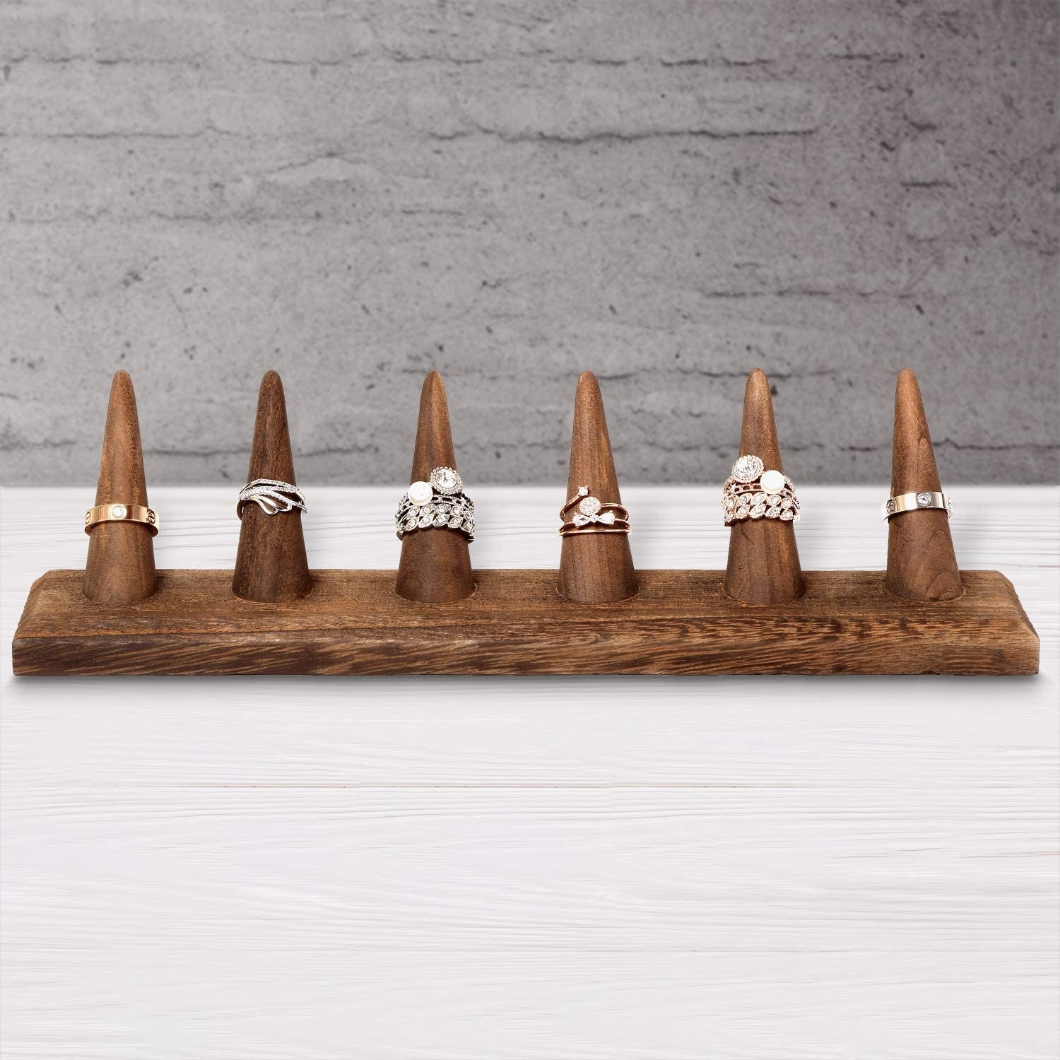 Mooca 2 Pcs Set Finger Ring Stand Jewelry Display Holder Showcase Display Stands 11" X 2 1/4" X 2 3/4", Brown  MOOCA   