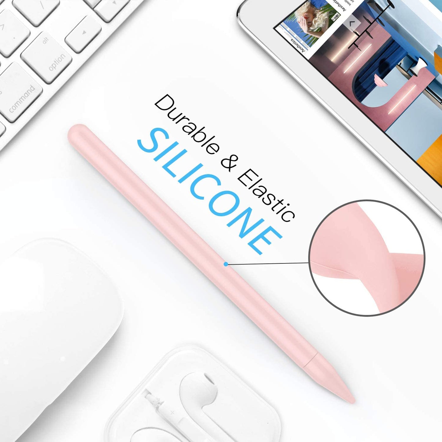 Moko Pencil Case for Apple Pencil 2Nd Gen, [2 Pieces] Silicone Pencil Holder Sleeve and Nib Cover Fit Ipad Mini 6 2021/ Ipad Air 5/4 Gen 2022/2020/ Ipad Pro 11/Pro 12.9 2022/2021/2020 - Soft Pink  MoKo   