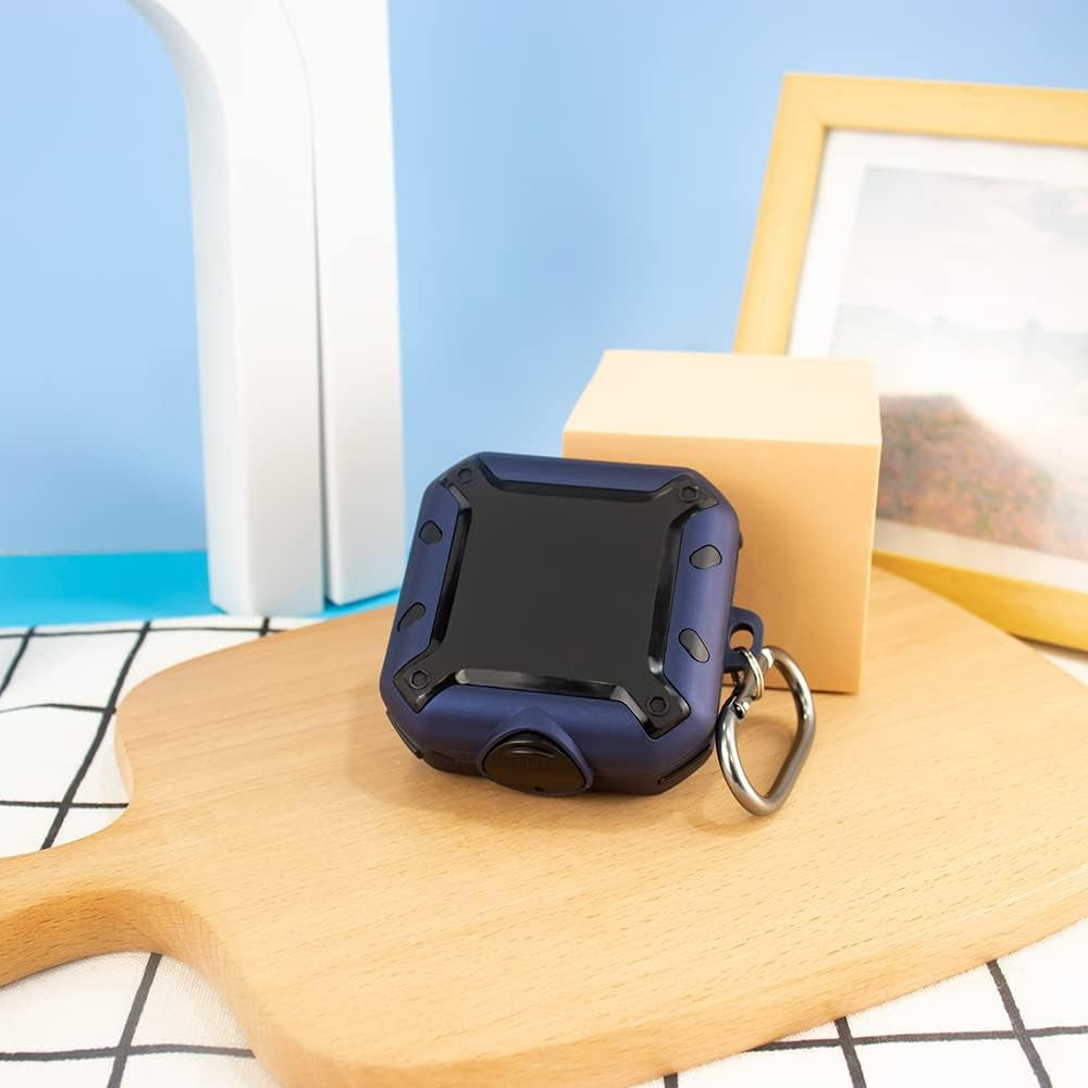 For Beats Fit Pro 2021 Case Cover with Lock, Protective Case for Men Military Hard Rugged Shockproof Cover with Keychain and Lanyard (Blue)  Yuefei Huang   