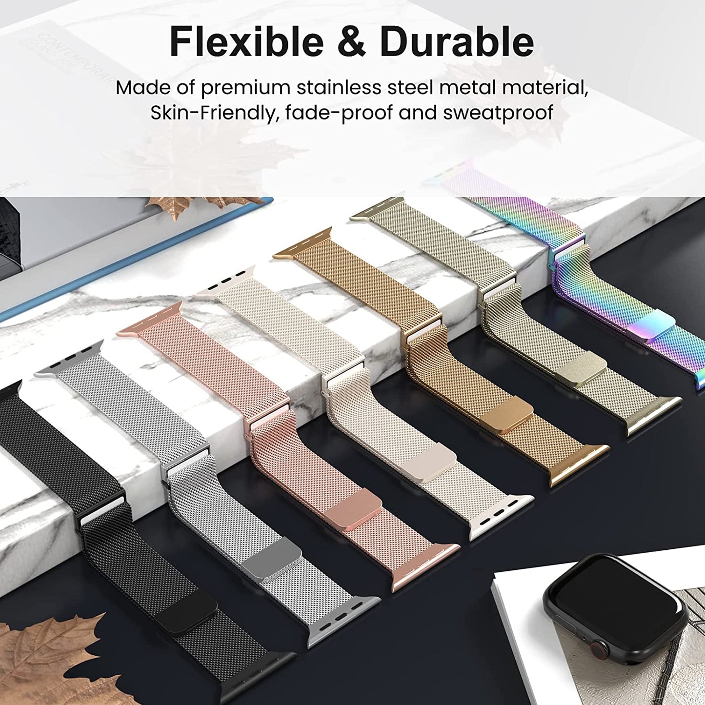 Merlion Magnetic Band for Apple Watch Band 41Mm 40Mm 38Mm 49Mm 45Mm 44Mm 42Mm for Women Men, Mesh Stainless Steel Dual Magnetic Clasp Strap for Iwatch Series 8 7 6 5 4 3 2 1 SE Ultra  Merlion   