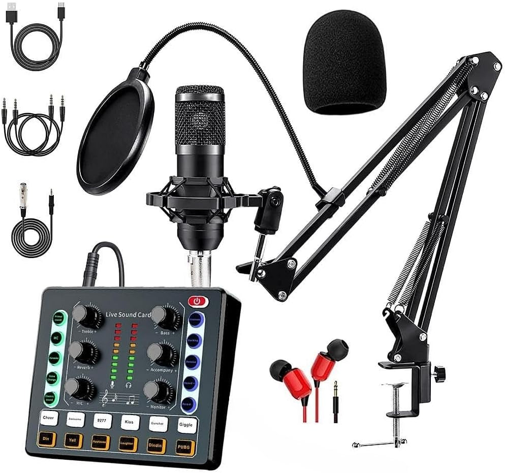 Podcast Equipment Bundle, BM-800 Condenser Microphone Bundle with Voice Changer, Recording Studio Package - Podcast Microphone Bundle for Laptop, Streaming/Live Broadcast/Youtube Recording (AM200-V8)  sktome AM100-M8  