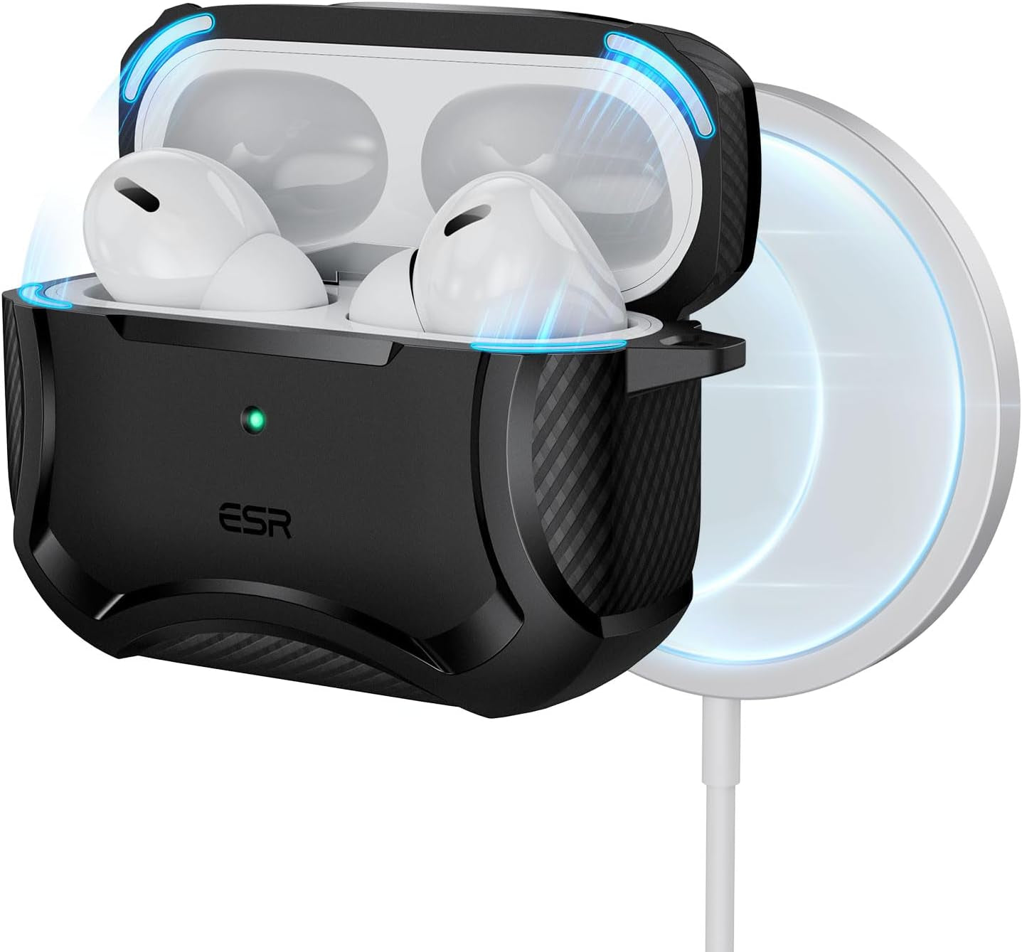 ESR for Airpods Pro 2Nd Generation Case (Halolock), Compatible with Airpods Pro Case 2Nd/1St Gen (2022/2019), Magsafe Ready, Powerful Drop Protection, Magnetic Lid, Cyber Armor Tough Series, Black  Electronic Silk Road Corp   