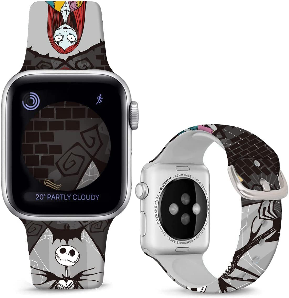 Sjiangqiao Compatible with Apple Watch Bands Stitch 42Mm 44Mm 45Mm/Ultra 49Mm Cute Cartoon Band Lovely Style Replacement Strap Soft Silicone Chic Cartoon Design Pattern Sports Bands for Iwatch Series SE 8 7 6 5 4 3 2 1 Men Women(Pink)  Sjiangqiao Black-Halloween Jack&Sally 49/45/44/42mm 