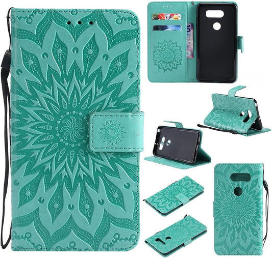 LG V30 Case LG V30 Cover EMAXELER Stylish Wallet 3D Embossed Kickstand Flip Relief Sun Flower Three Dimensional Cards Slot Cash Pockets PU Leather for LG V30 Sun Green  EMAXELER   