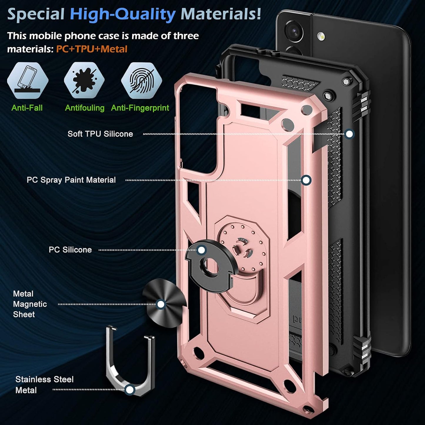 Case for Samsung Galaxy S21 5G Case Heavy Duty with Built in Screen Protector Hard Armor Military Anti-Fall Bumper Cover for Samsung S21 5G 6.2 2021 Phone Cases with Magnetic Ring Kickstand (Pink)  niter   