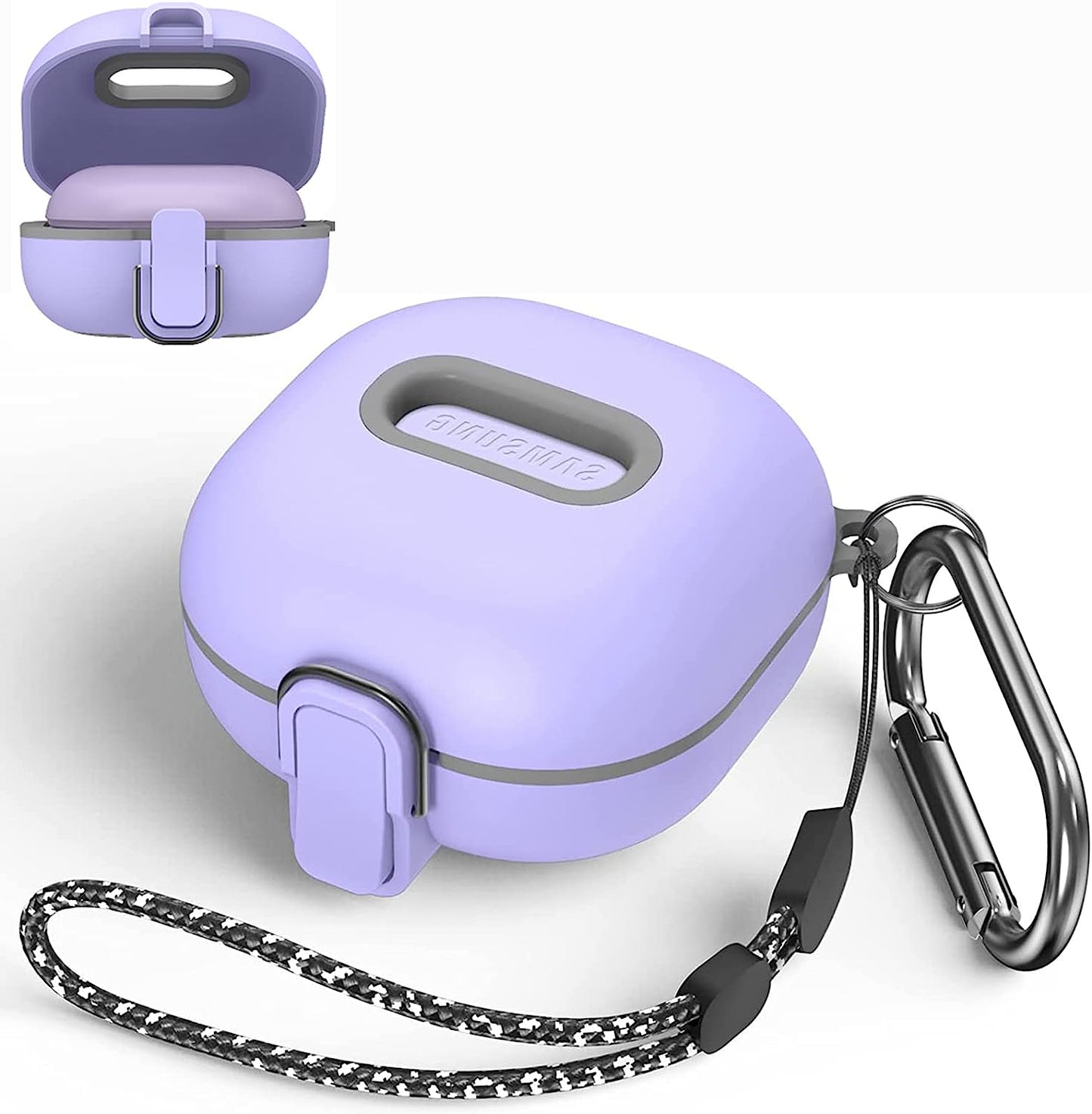 [Upgrade Secure Lock] Case for Samsung Galaxy Buds 2 Pro/Galaxy Buds 2/Galaxy Buds Pro/Galaxy Buds Live, Shock-Absorbing Protective Armor Cover TPU Hard Shell with Carabiner & Lanyard(Blue)  VAEKNVG B-Purple  