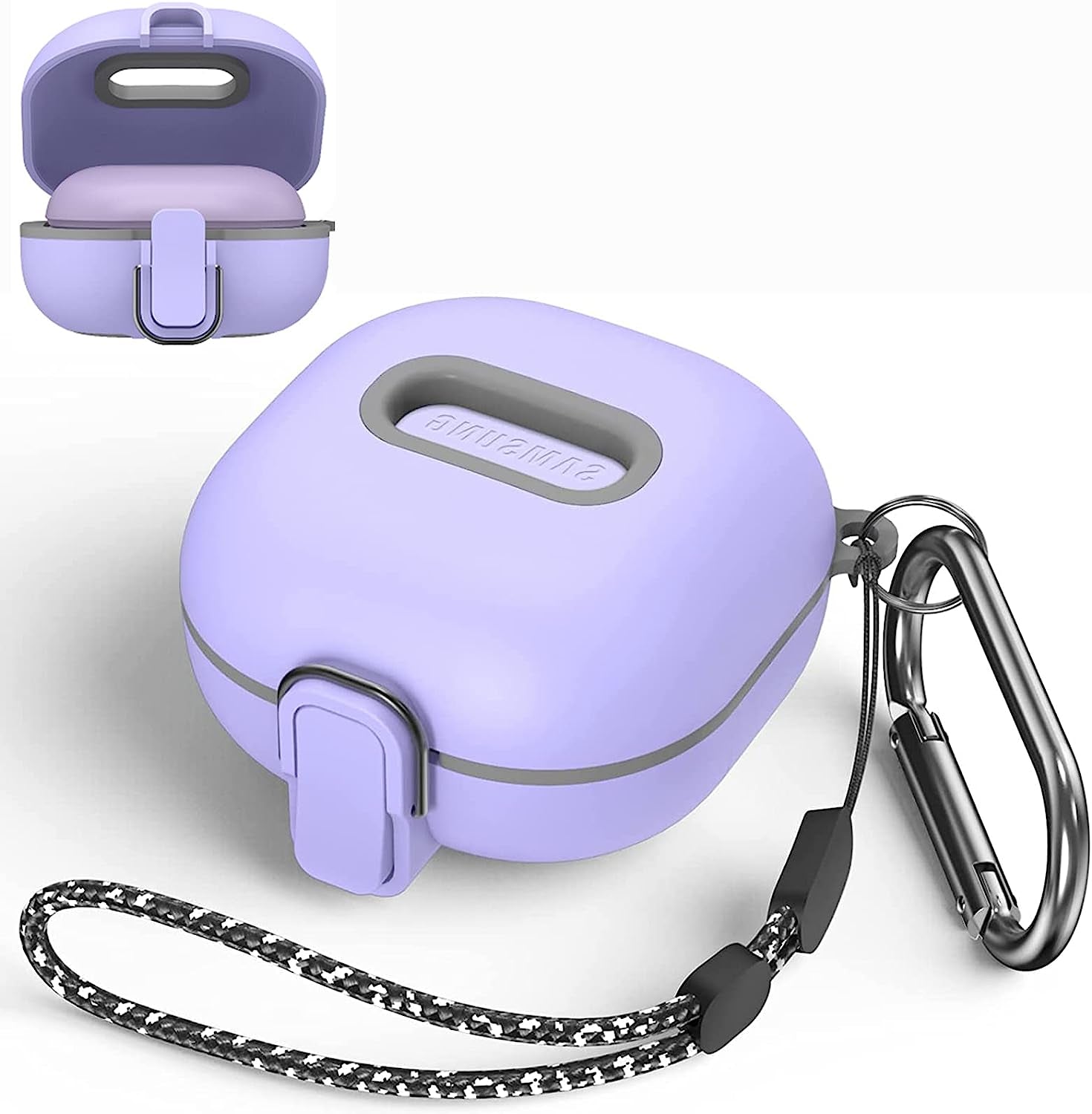 [Upgrade Secure Lock] Case for Samsung Galaxy Buds 2 Pro/Galaxy Buds 2/Galaxy Buds Pro/Galaxy Buds Live, Shock-Absorbing Protective Armor Cover TPU Hard Shell with Carabiner & Lanyard(Red)  VAEKNVG B-Purple  