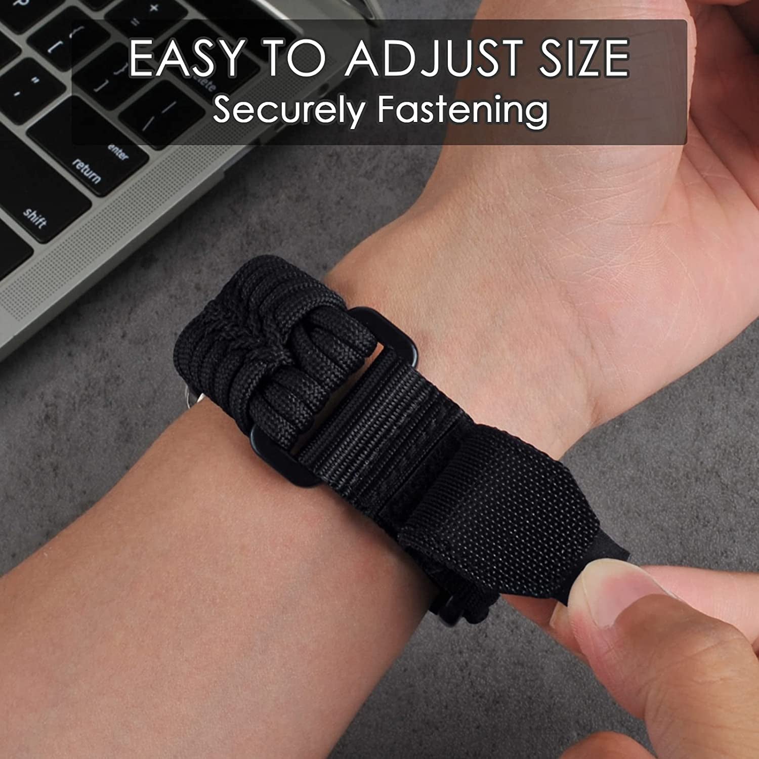 V-MORO Compatible for Apple Watch Band 49Mm 44Mm 45Mm 42Mm, Rugged Military Paracord Nylon Sport Iwatch Ultra Bands Series 8 7 6 SE 5 4 3 2 1 Men Women, Xl-Black  V-MORO   