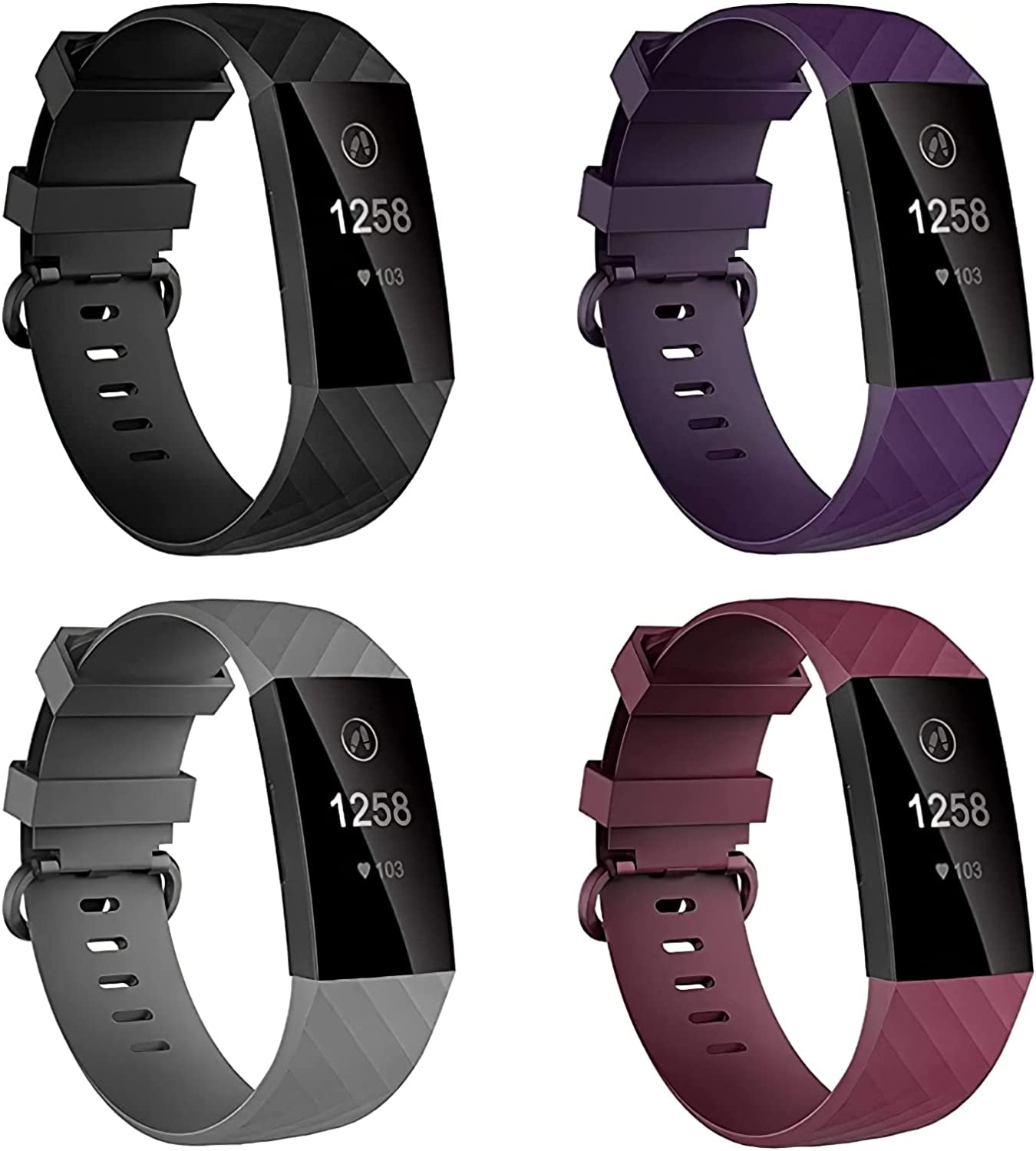 4 Pack Bands for Fitbit Charge 4/ Fitbit Charge 3/ Charge3 SE, Soft Waterproof Replacement Wristbands for Women Men Small Large (Black/Navy/Sangria/White, S: for 5.5"-7.1" Wrist)  Velavior Black/Gray/Sangria/Purple L: for 7.1"-8.7" wrist 