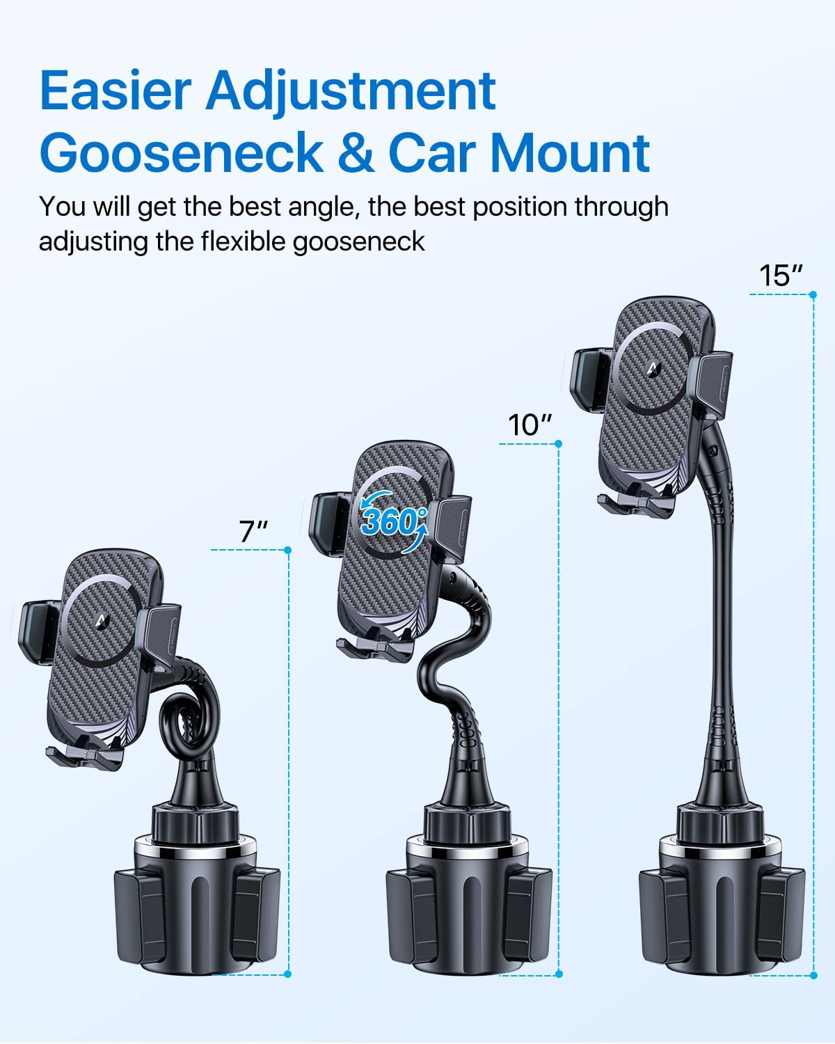 [Fast Charging] Andobil 15In Wireless Car Charger, [Upgraded Secure Chip] Qi Car Cup Phone Mount with Adapter Adjustable Gooseneck Cup Holder Charger Compatible with Iphone 14 13 12 Pro Max S22 S21  andobil   