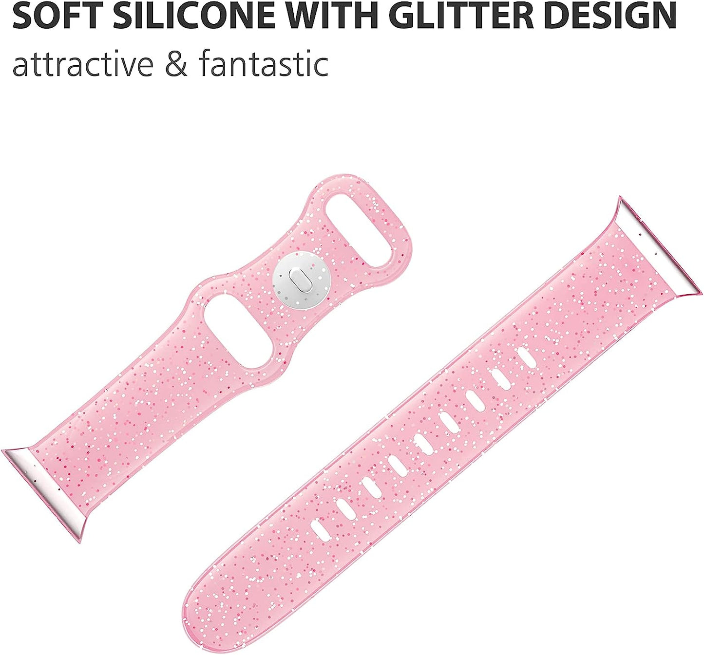 EDIMENS Sport Band Compatible with Apple Watch Bands 41Mm 38Mm 40Mm, Shiny Bling Glitter Silicone Soft Thin Small Replacement Band Compatible for Iwatch Series 8 7 6 5 4 3 2 1 SE Sport Edition Women  EDIMENS   