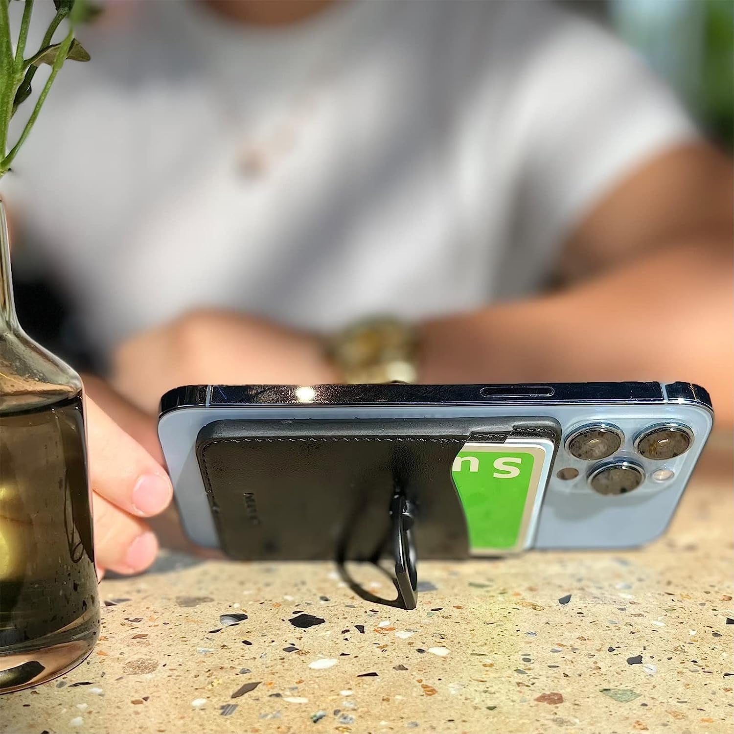 WUOJI Magnetic Leather Wallet 2 Cards Holder Stand Designed for Magsafe with Kickstand Compatible with Iphone 13 Pro Max/13/13 Pro/13 Mini & Iphone 12 Pro Max/12/12 Pro/12 Mini-Black  WUOJI   