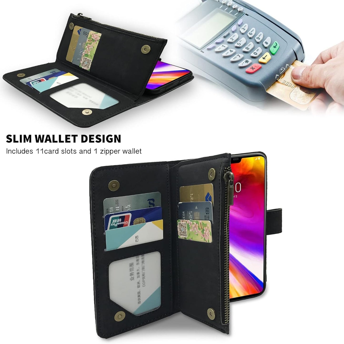 Compatible with LG G7 Thinq Wallet Case and Premium Vintage Leather Flip Credit Card Holder Stand Cell Cover for LGG7 One G 7 plus LG7 Fit Lg7Thinq 7G Thin Q G7+ G7Thinq Lgg7Thinq Women Men Black  Dibosom   