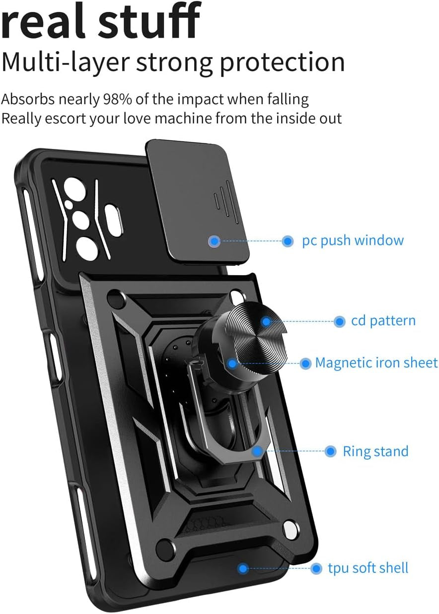 Ysnzaq Military Grade Heavy Duty Shockproof Phone Case for Xiaomi Redmi K50 Gaming/Poco F4 GT, Sliding Window Lens Protection with Magnetic Car Bracket Phone Cover for Xiaomi Poco F4 GT SJ Gold  Ysnzaq   