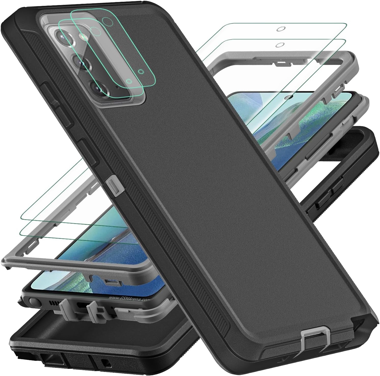 YKHJKLEC for Samsung Galaxy Note 20 Case, Military Grade Shockproof/Drop Proof/Dust Proof Case with 2Pcs Self Healing Flexible TPU Screen Protector & Camera Lens Protector (Blue/Turquoise)  YKHJKLEC Black/Grey  