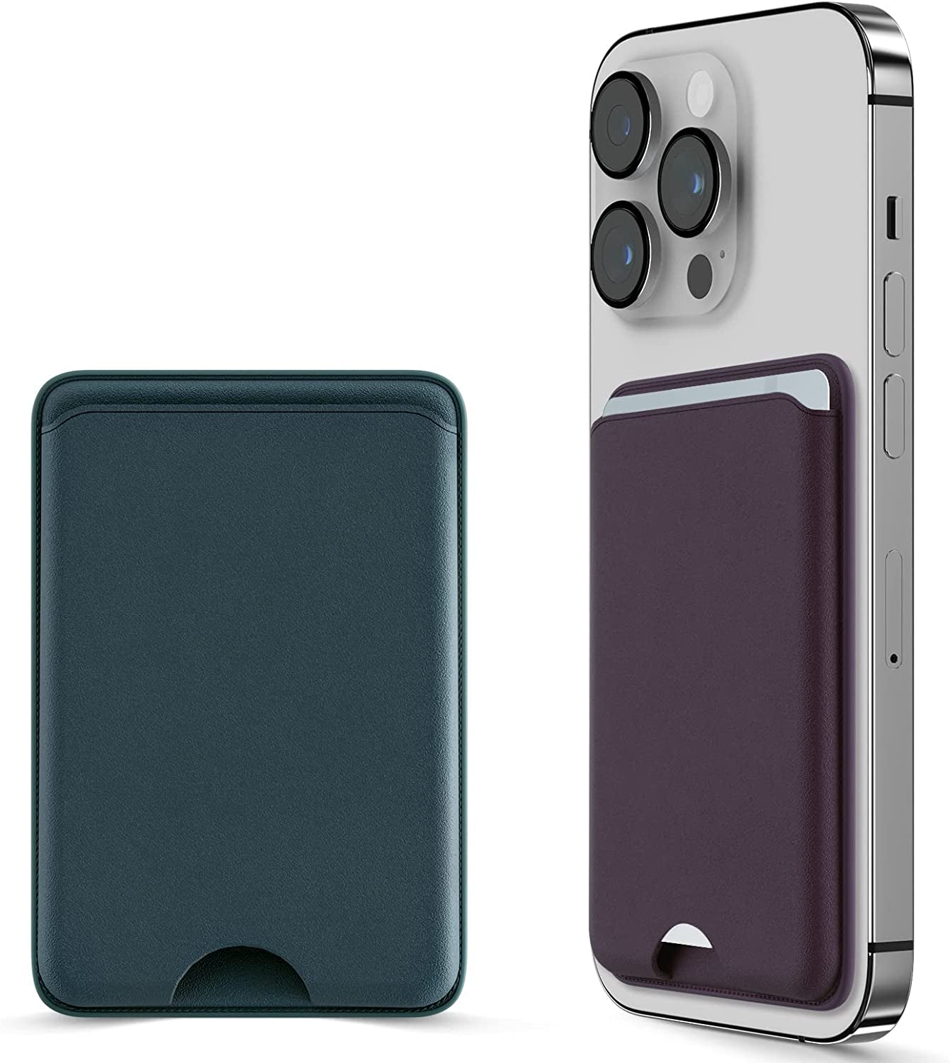 Dlinda 2-Pack Iphone Wallet Magsafe Card Holder, Detachable Leather Wallet with Magsafe for Apple Iphone 14 Pro Max/14 Plus/14 Pro/14, Iphone 13 / Iphone 12 Series, Midnight & Midnight  Dlinda Dark Cherry & Green  