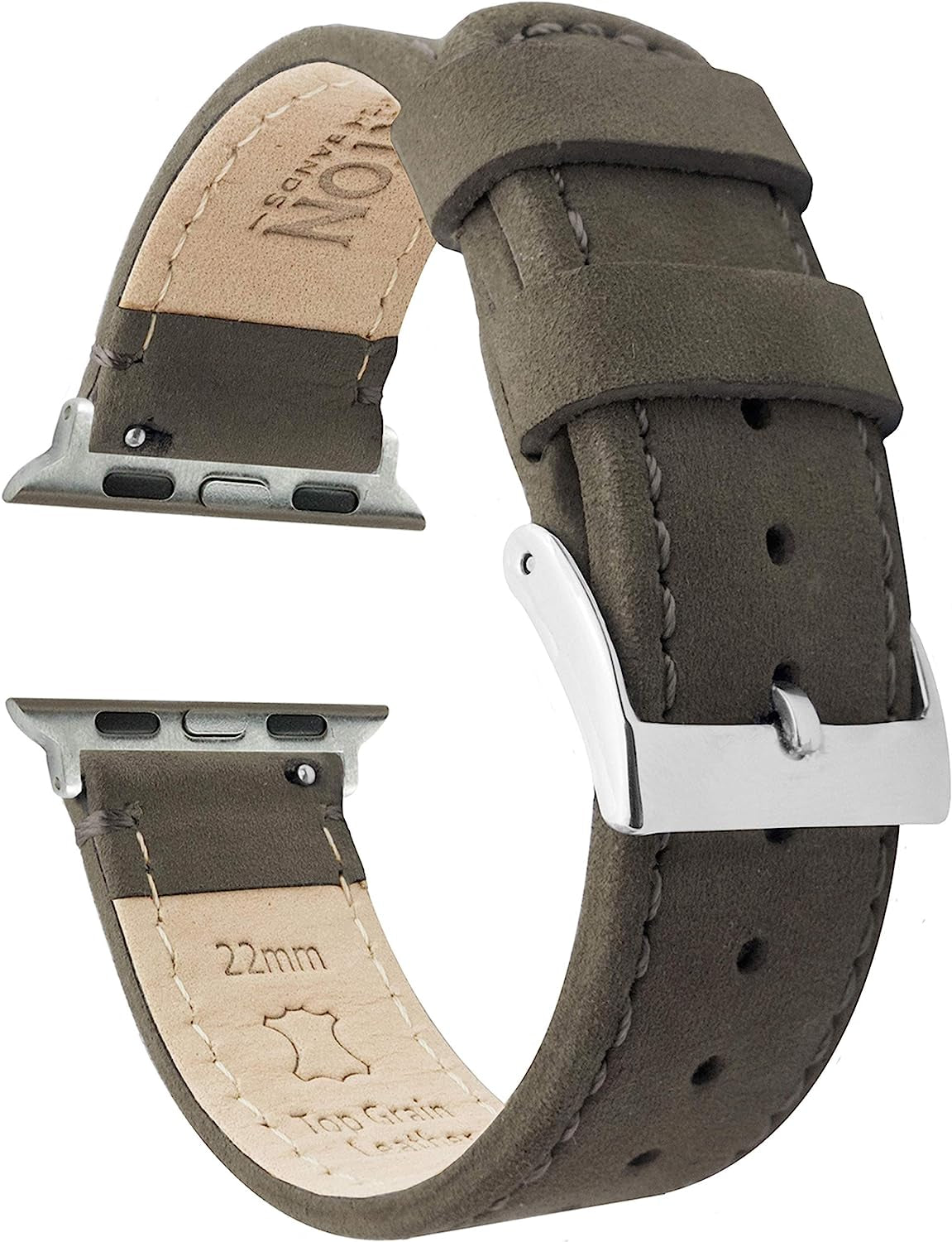 BARTON Top Grain Leather Watch Bands Compatible with All Apple Watch Models - Series 8, 7, 6, 5, 4, 3, 2, 1, SE & Ultra - Size 38Mm, 40Mm, 41Mm, 42Mm, 44Mm, 45Mm or 49Mm  Barton Watch Bands Espresso Brown Leather & Stitching Large Apple Watch (42mm/44mm/45mm/49mm) 