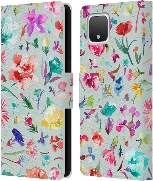 Head Case Designs Officially Licensed Ninola Buds Blue Floral Patterns Leather Book Wallet Case Cover Compatible with Google Pixel 4  Head Case Designs   