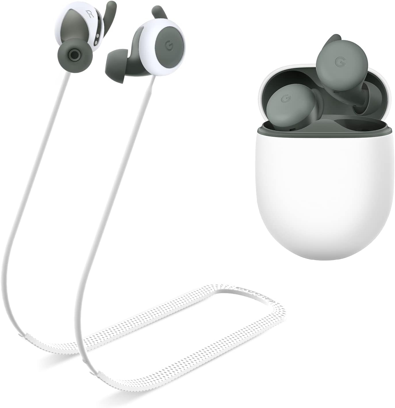 WOFRO Anti-Lost Strap for Google Pixel Buds A-Series Earbuds, Sports Soft Silicone Lanyard Accessories Compatible with Google Pixel Buds A-Series Wireless Earbuds Neck Rope Cord (Black)  WOFRO White  