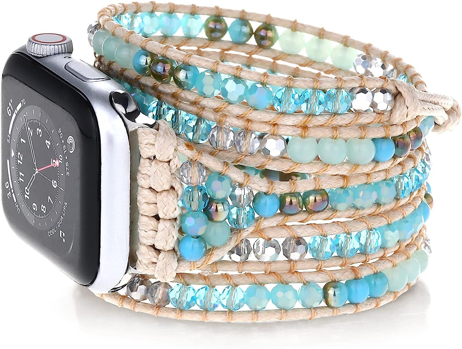 Wingoden Beaded Boho Watch Band Compatible Apple Watch Band 41Mm/38Mm/40Mm 49Mm/45Mm/44Mm/42Mm 5 Wrap Watch Bracelet Apple Watch Strap for Women Men Natural Stone Iwatch Band Series 8/7/6/5/4/3/2/1/Se/Ultra  Wingoden Blue 38mm/40mm/41mm(Fit 6"-6.7" wrist) 