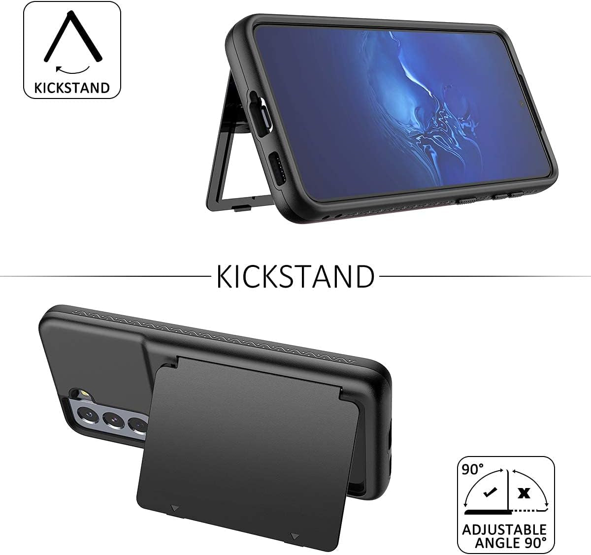 Welovecase for Samsung Galaxy S21 Wallet Case with Credit Card Holder & Hidden Mirror, Defender Protective Shockproof Heavy Duty Protection Phone Cover for Samsung Galaxy S21 5G, 6.2 Inch Black  WeLoveCase   