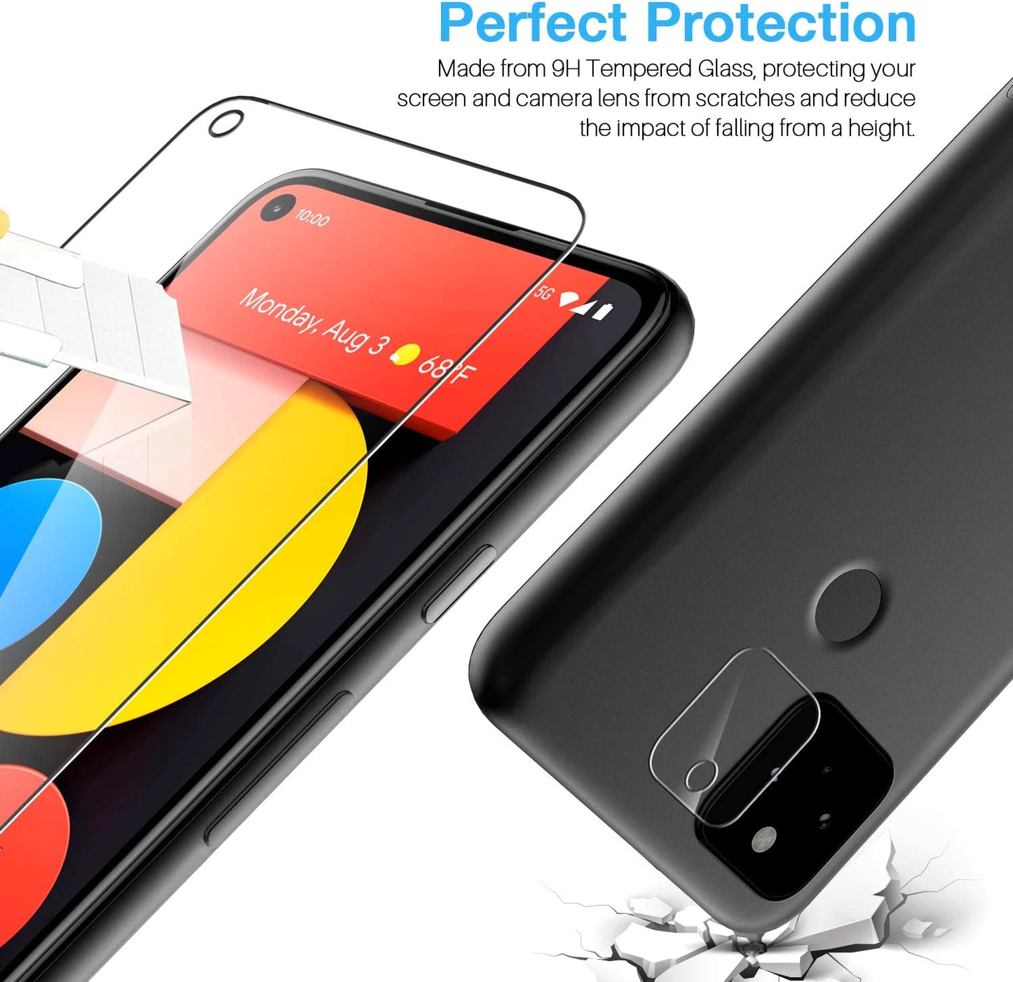 6 Pack LK 3 Pack Screen Protector + 3 Pack Camera Lens Protector for Google Pixel 5, Tempered Glass, Easy Frame Installation, HD Ultra-Thin  LK   